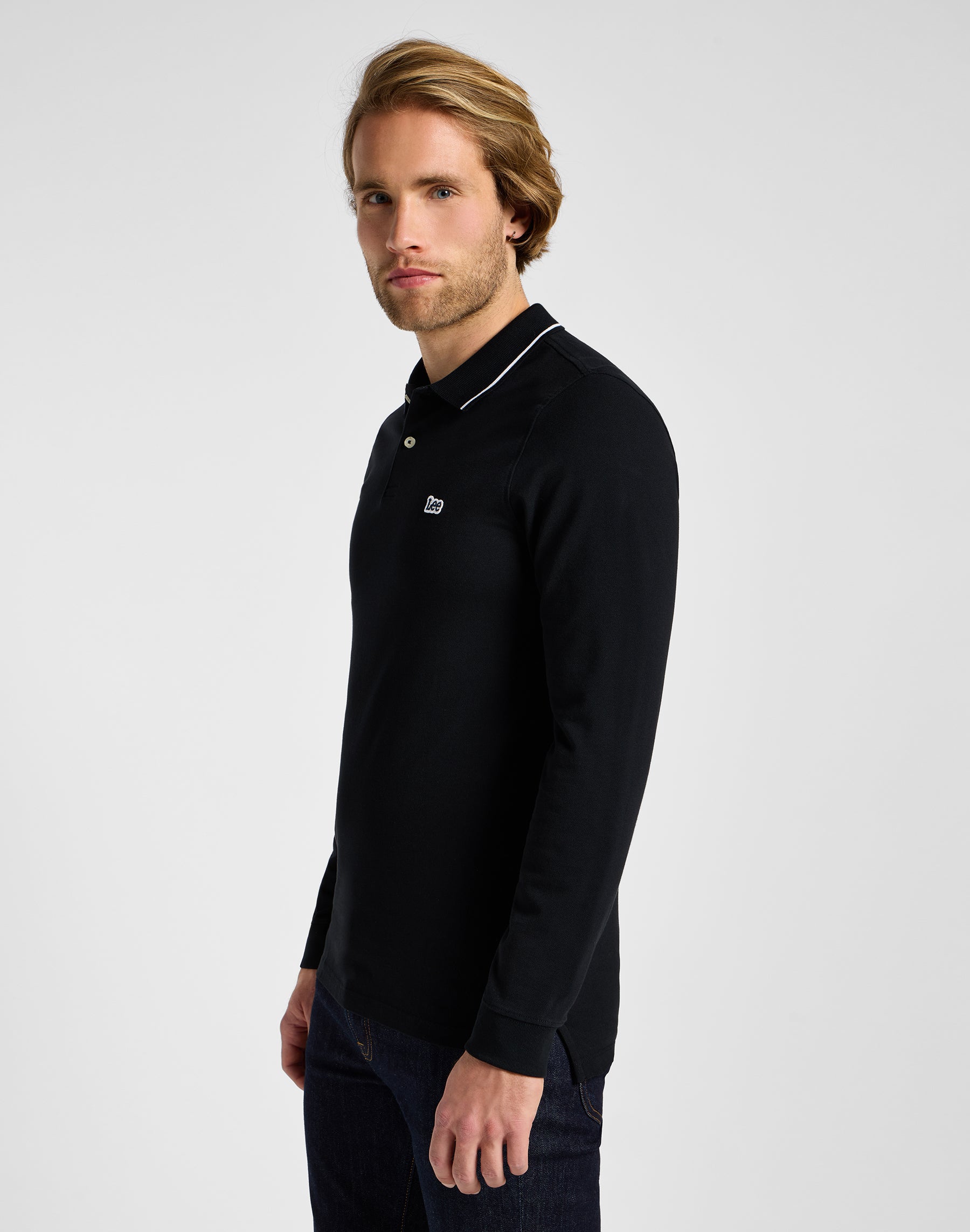 Polo piqué à manches longues en noir Black T-Shirts Lee