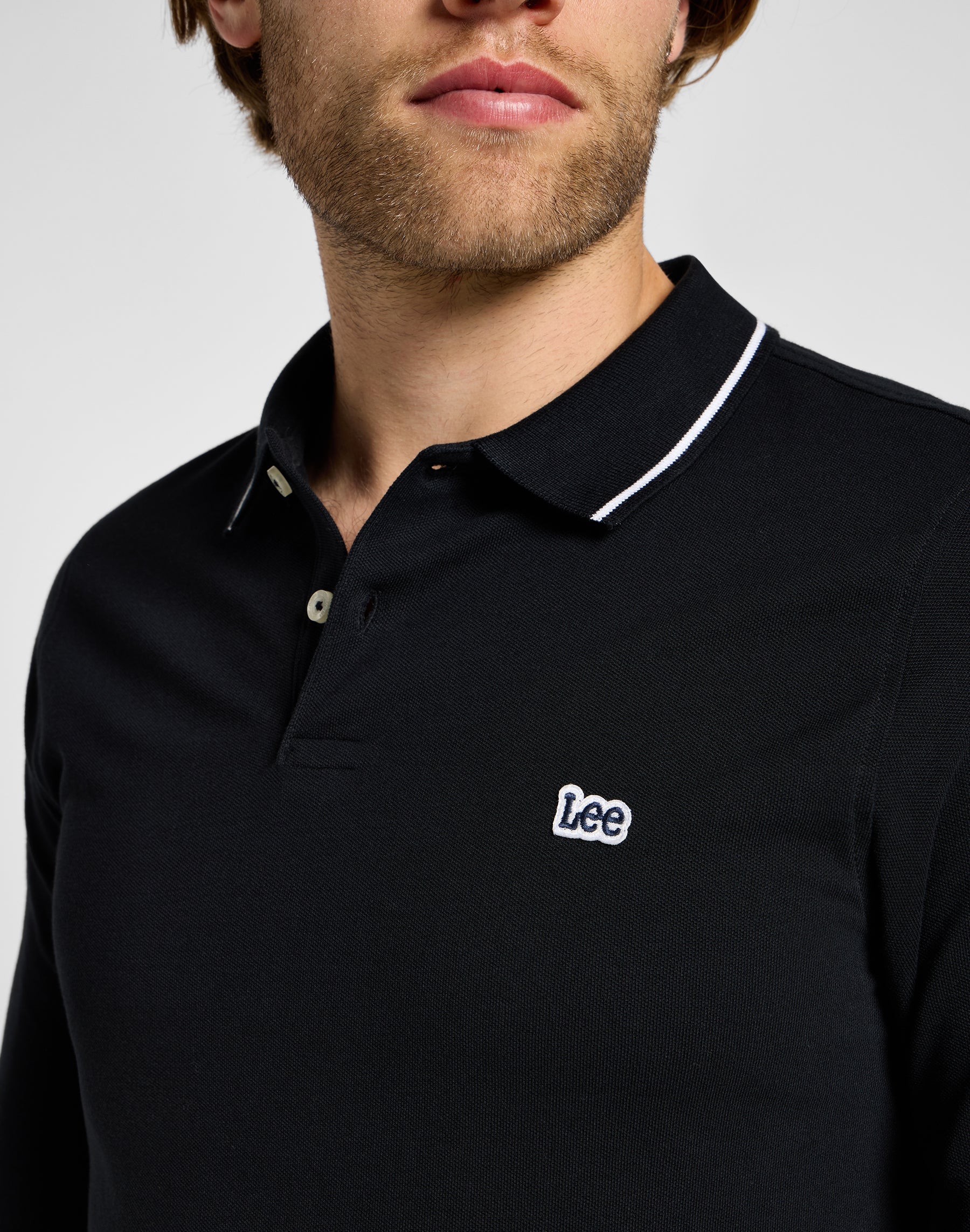 Polo piqué à manches longues en noir Black T-Shirts Lee