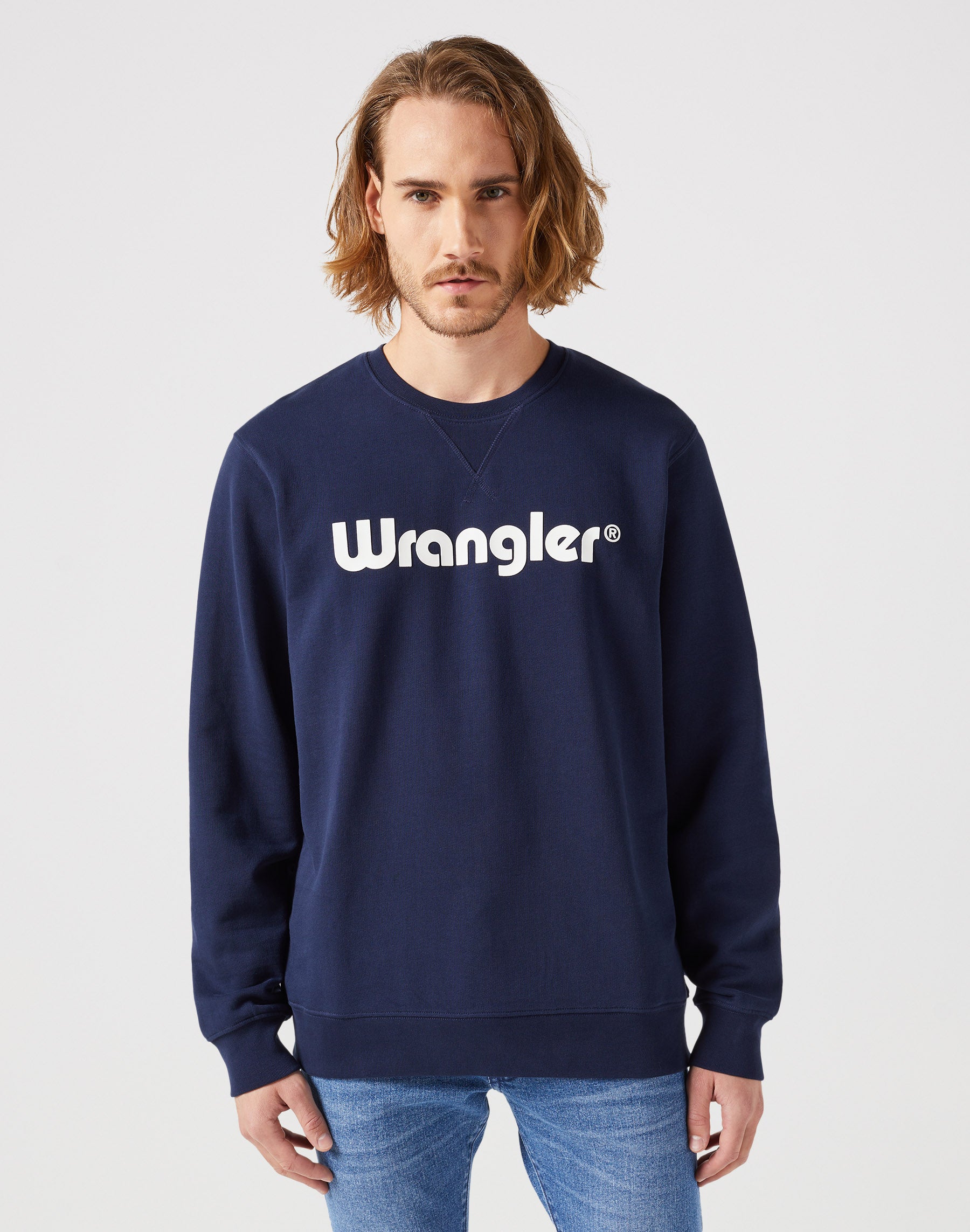 Logo Crew Sweat en bleu marine Sweatshirts Wrangler