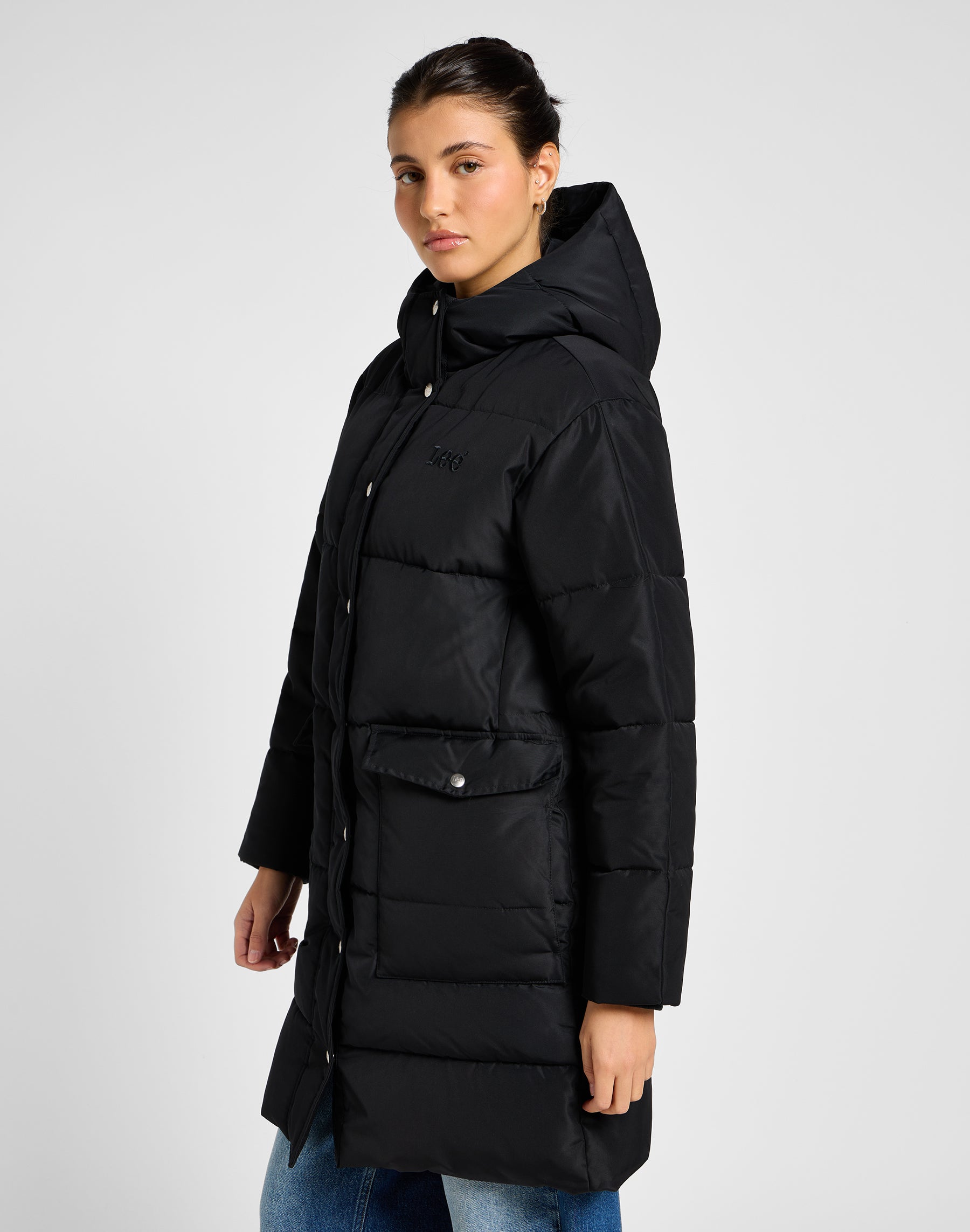 Long Puffer Jacket in Unionall Black Vestes Lee
