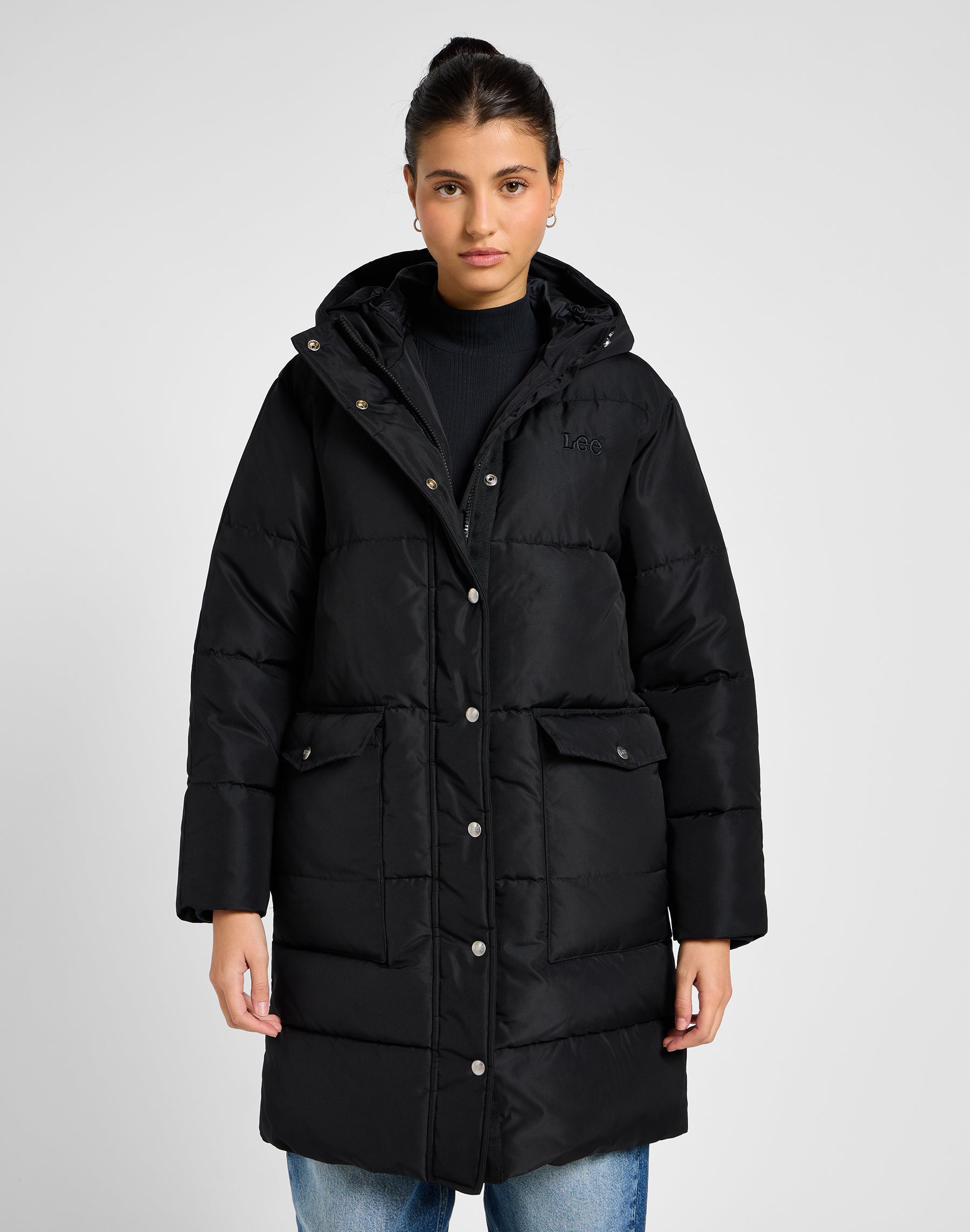 Long Puffer Jacket in Unionall Black Vestes Lee