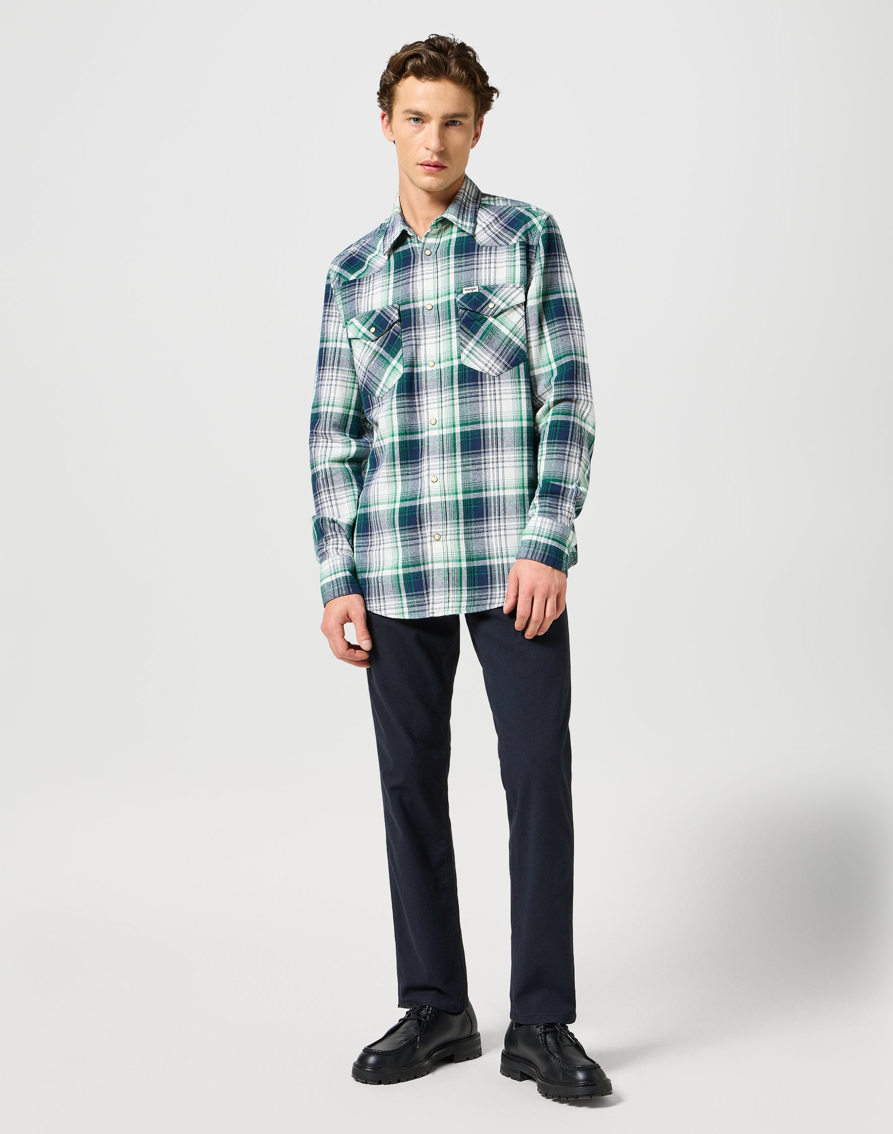 Western Shirt in Green Blue Chemises Wrangler
