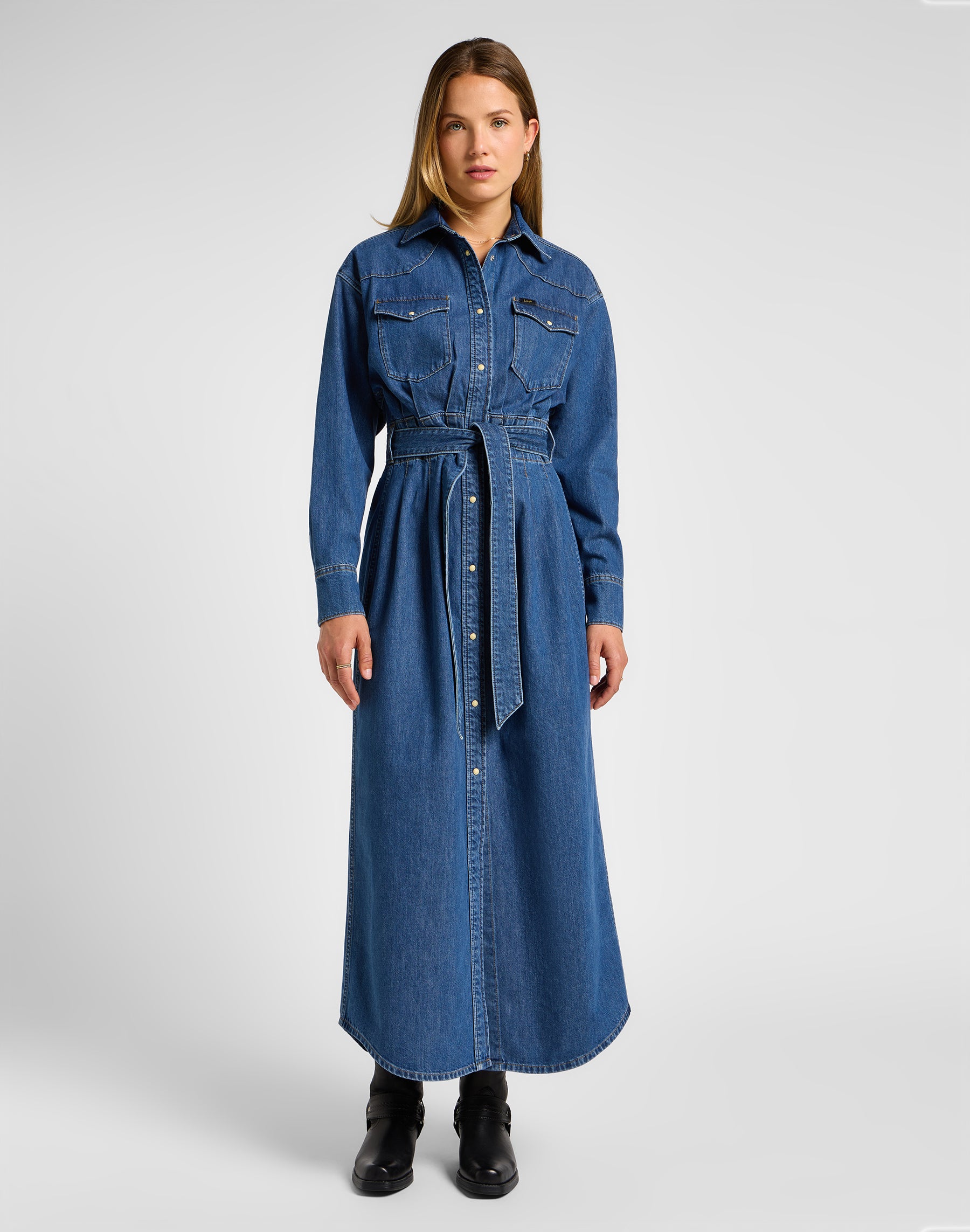 Belted Western Dress in Blue Fusion Robes Lee