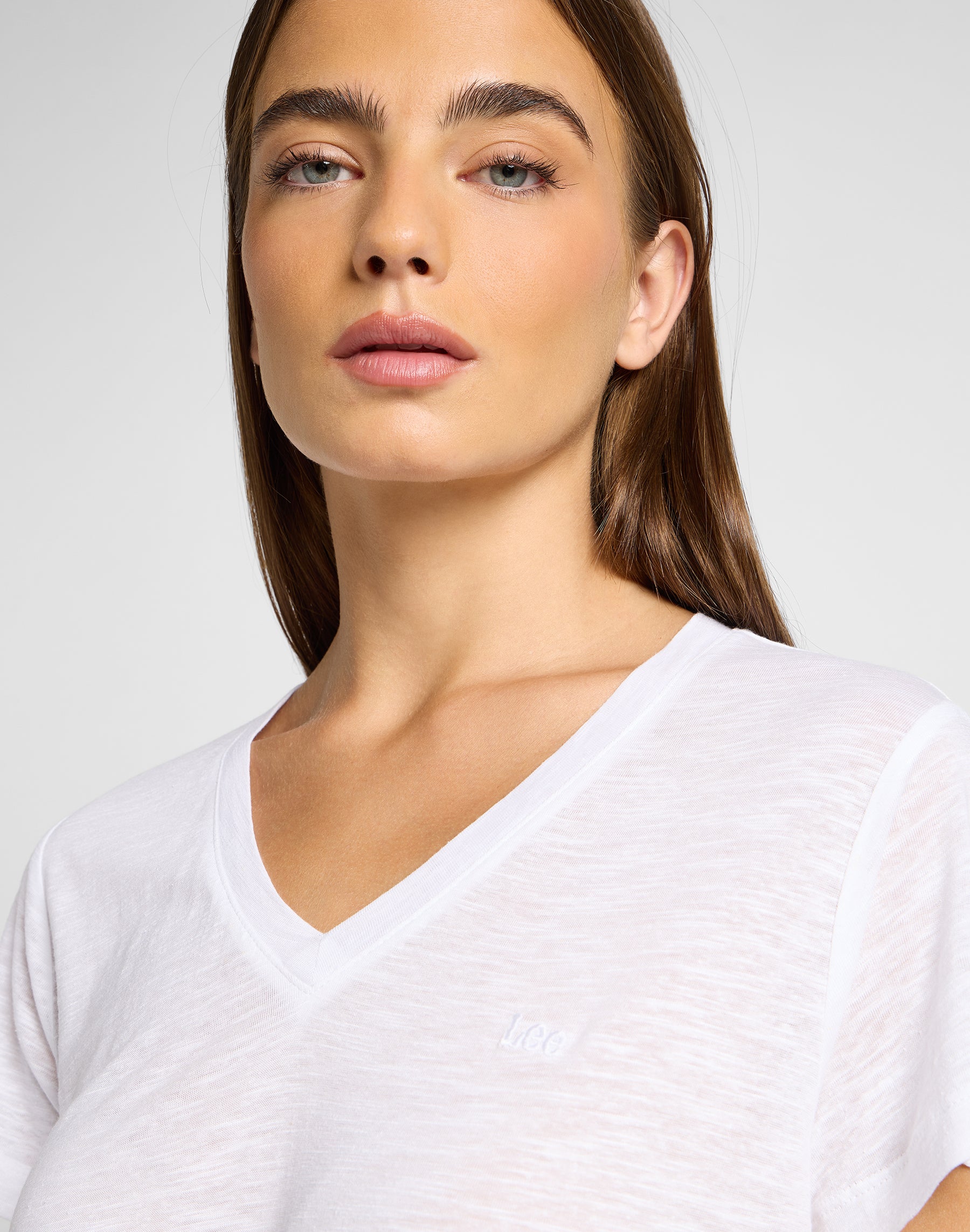 Tee shirt col en V blanc brillant T-shirts Lee