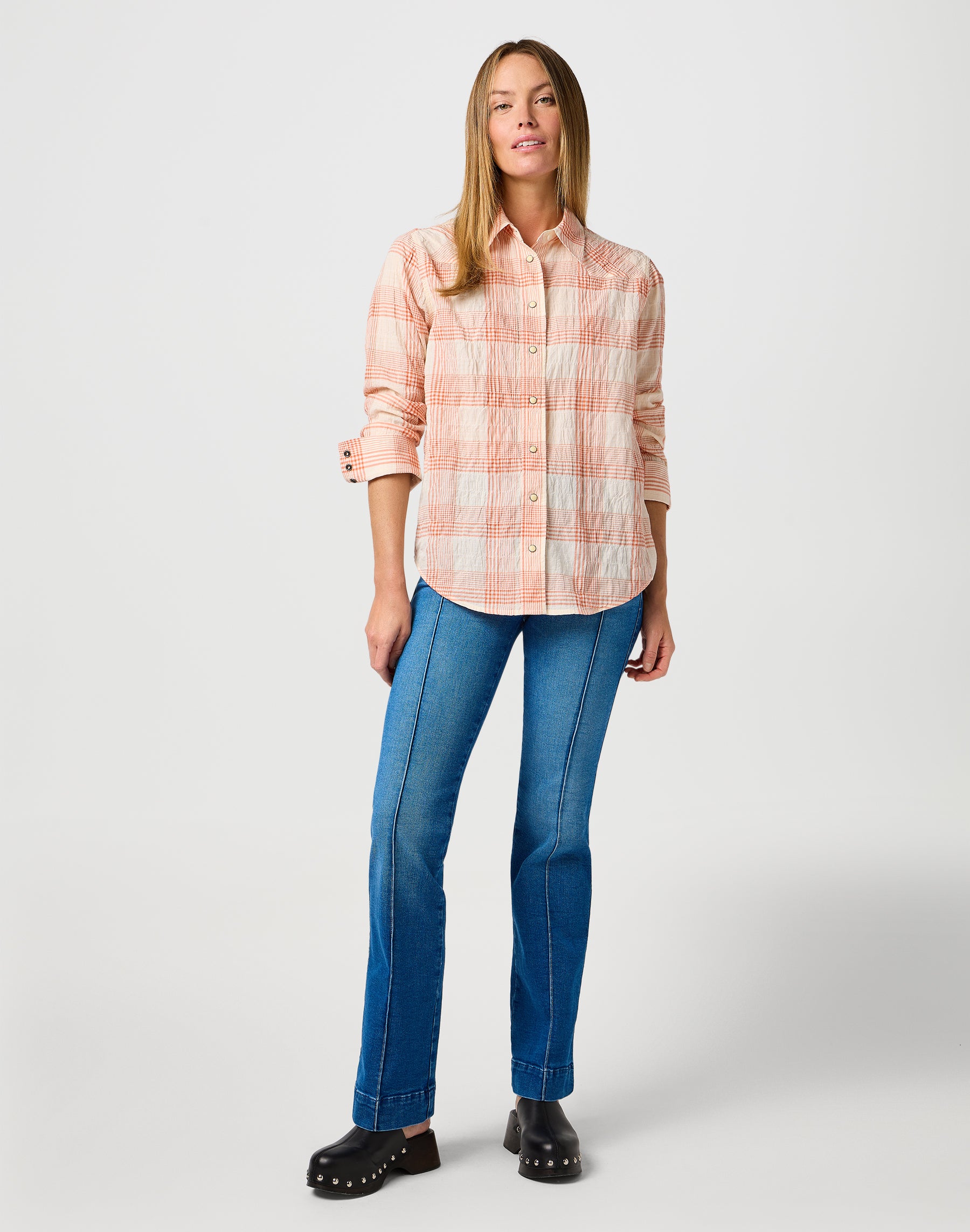 Flare en jeans bleu solide Wrangler
