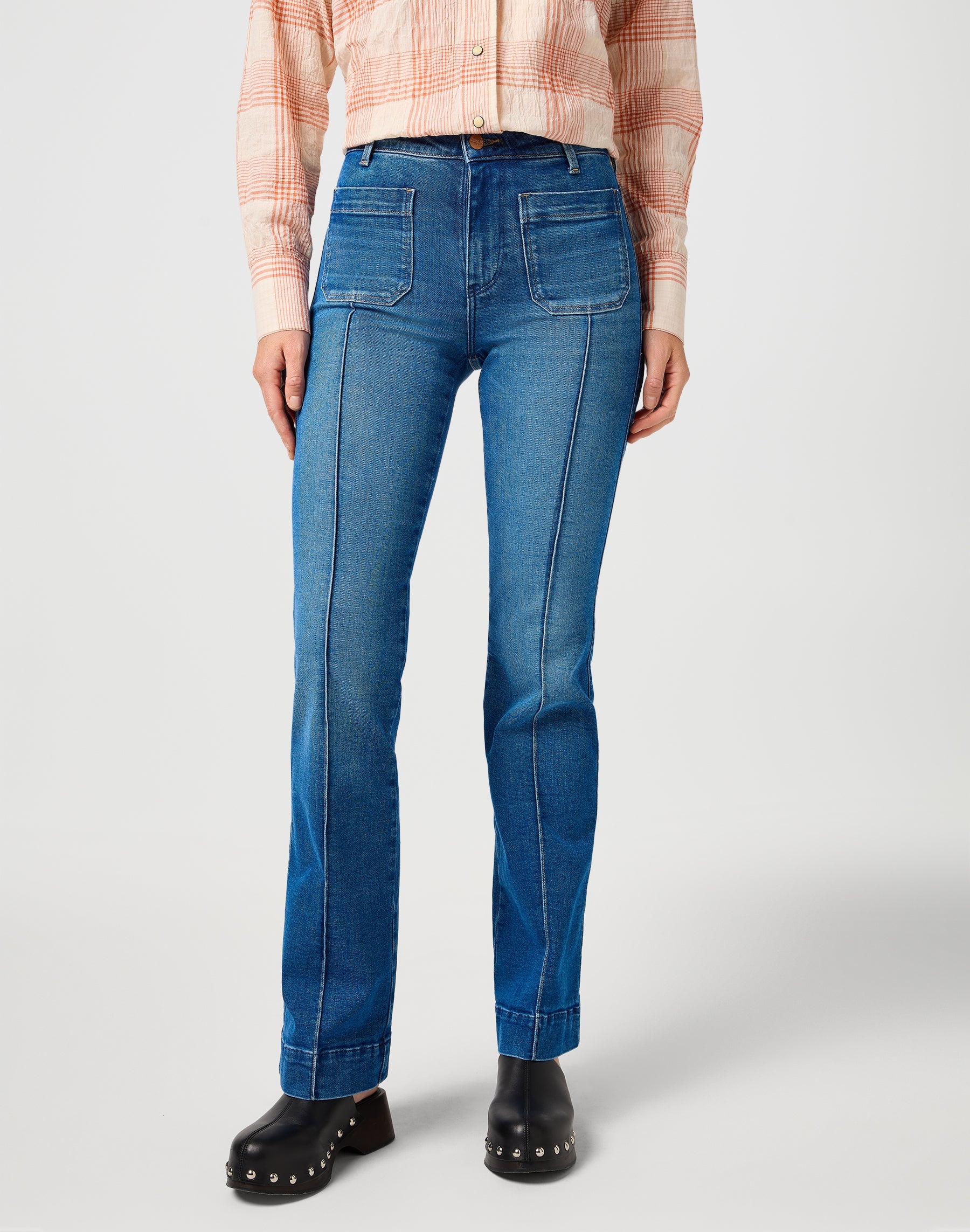 Flare en jeans bleu solide Wrangler
