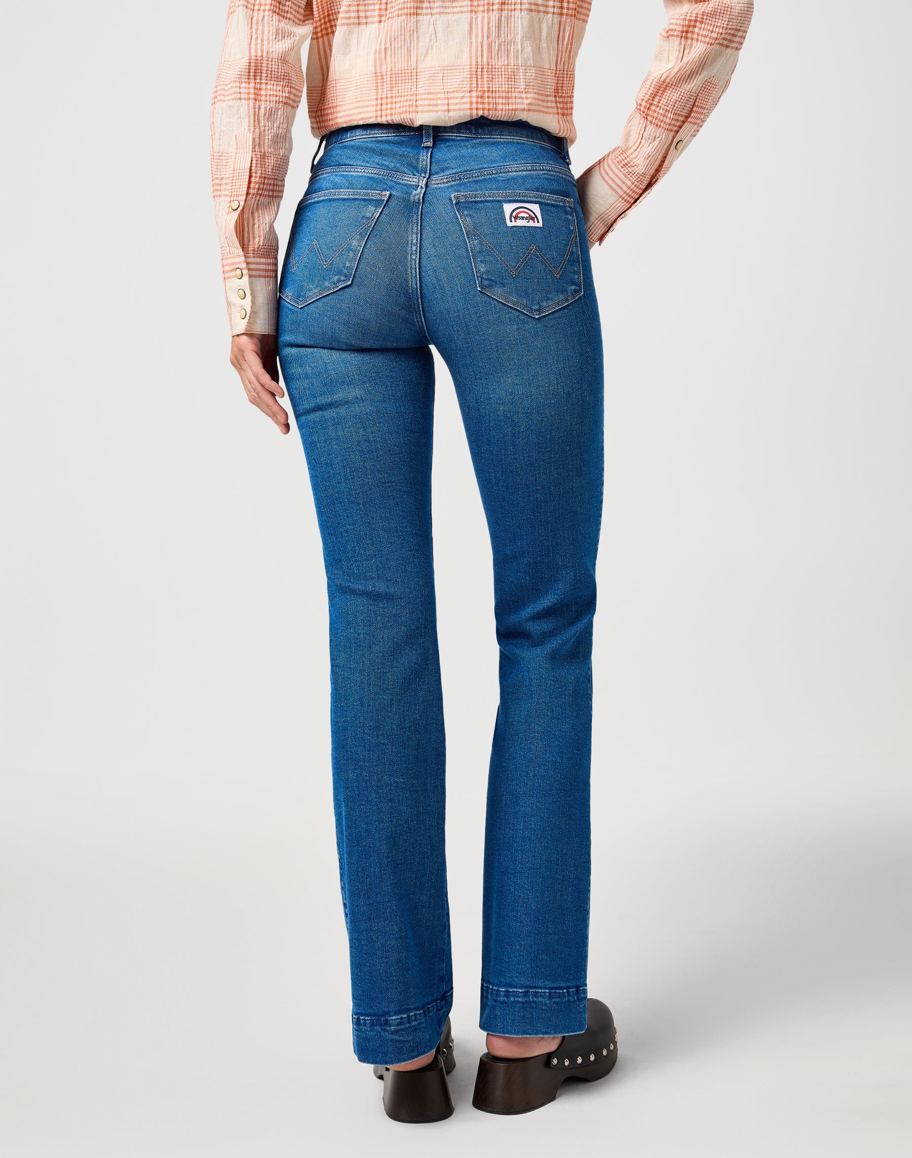 Flare en jeans bleu solide Wrangler