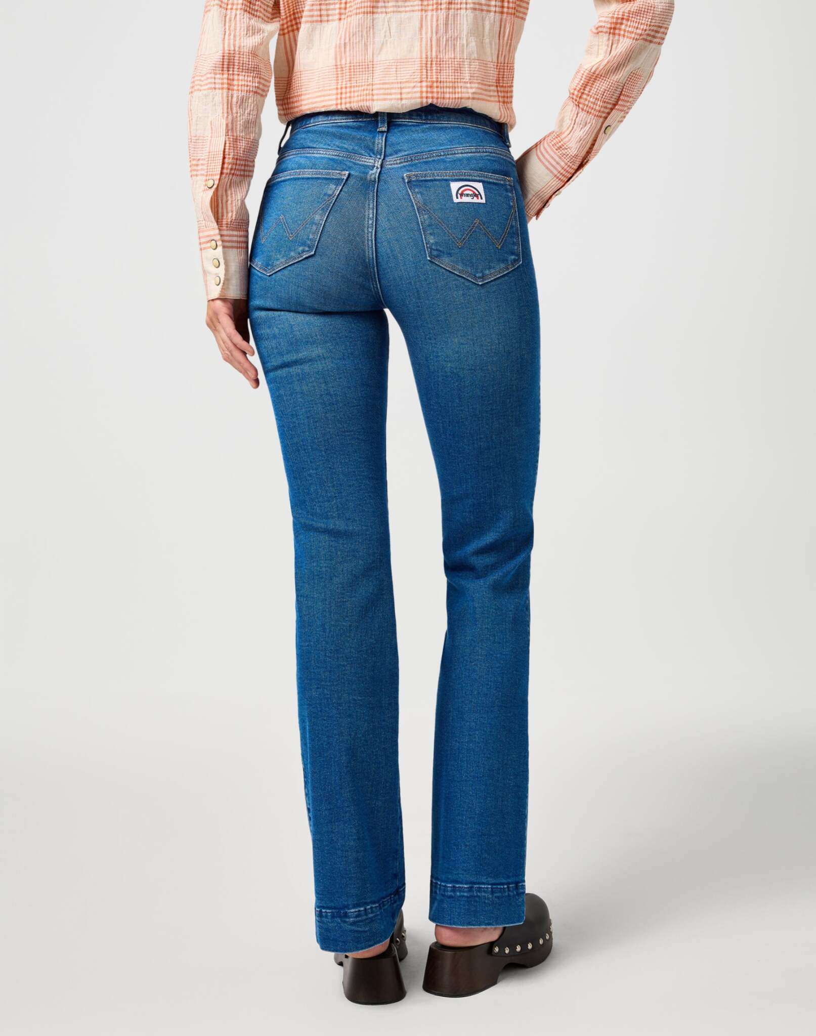Flare en jeans bleu solide Wrangler