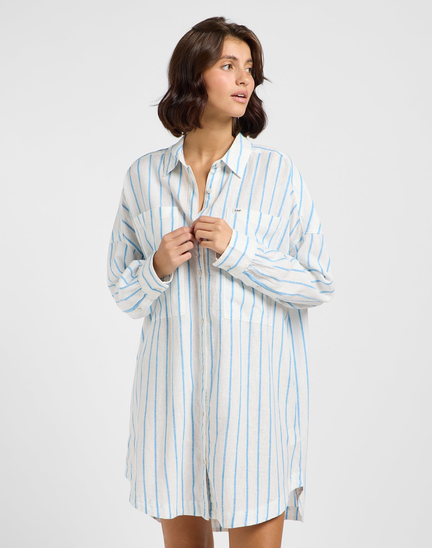 Robe Relaxed Shirt in Stream Blue Stripe Robes Lee