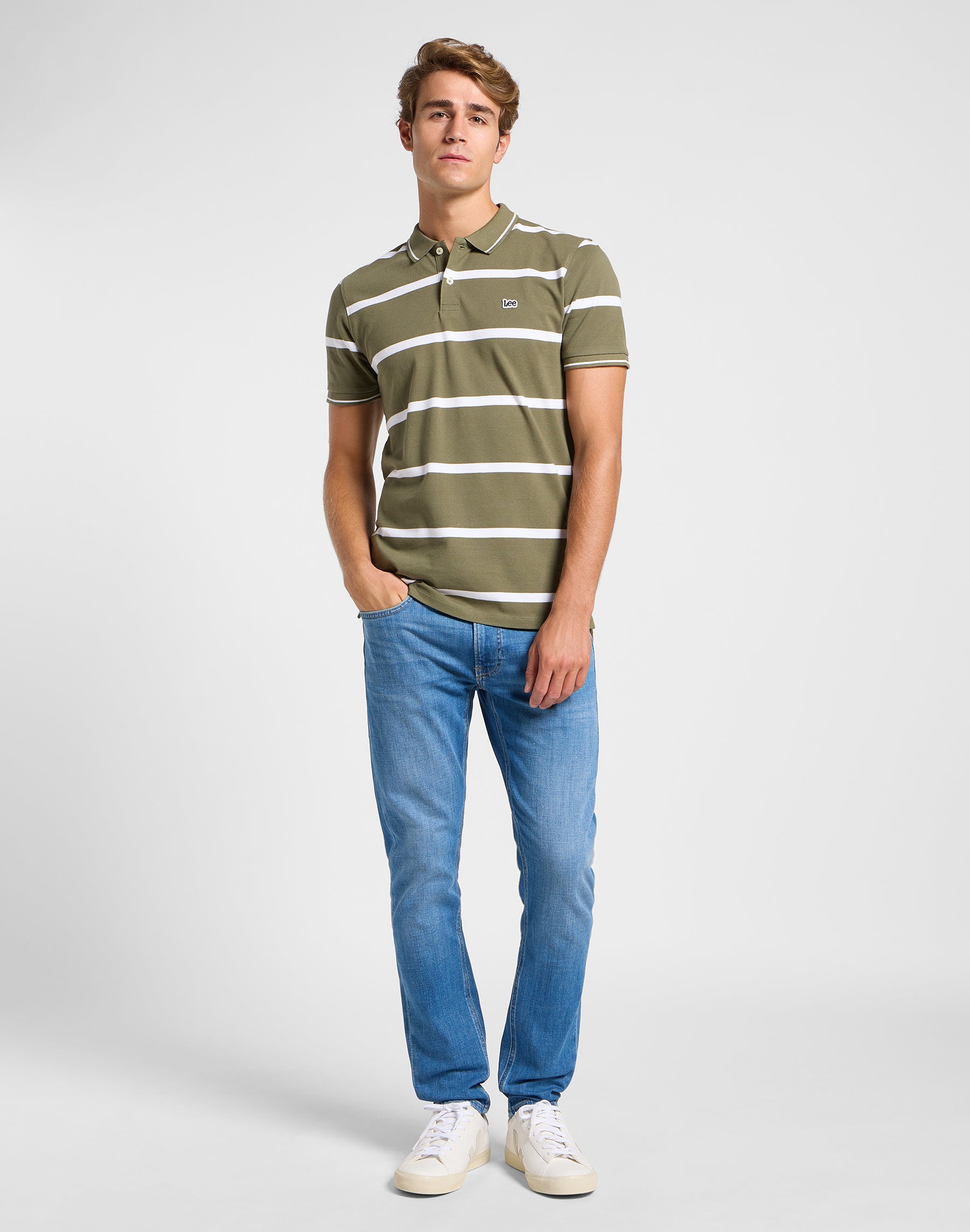 Polo piqué à rayures vert mercantile T-shirts Lee