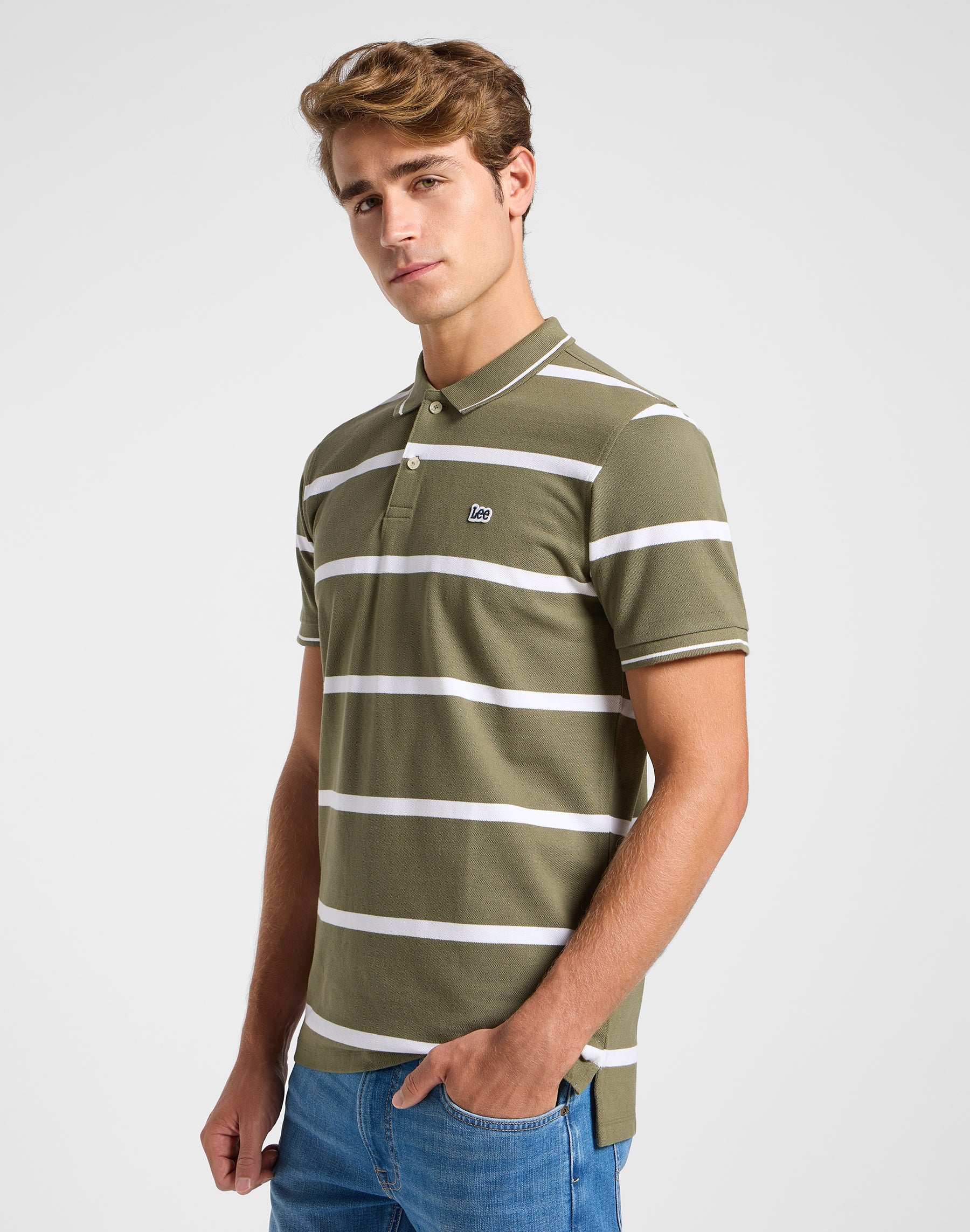 Polo piqué à rayures vert mercantile T-shirts Lee