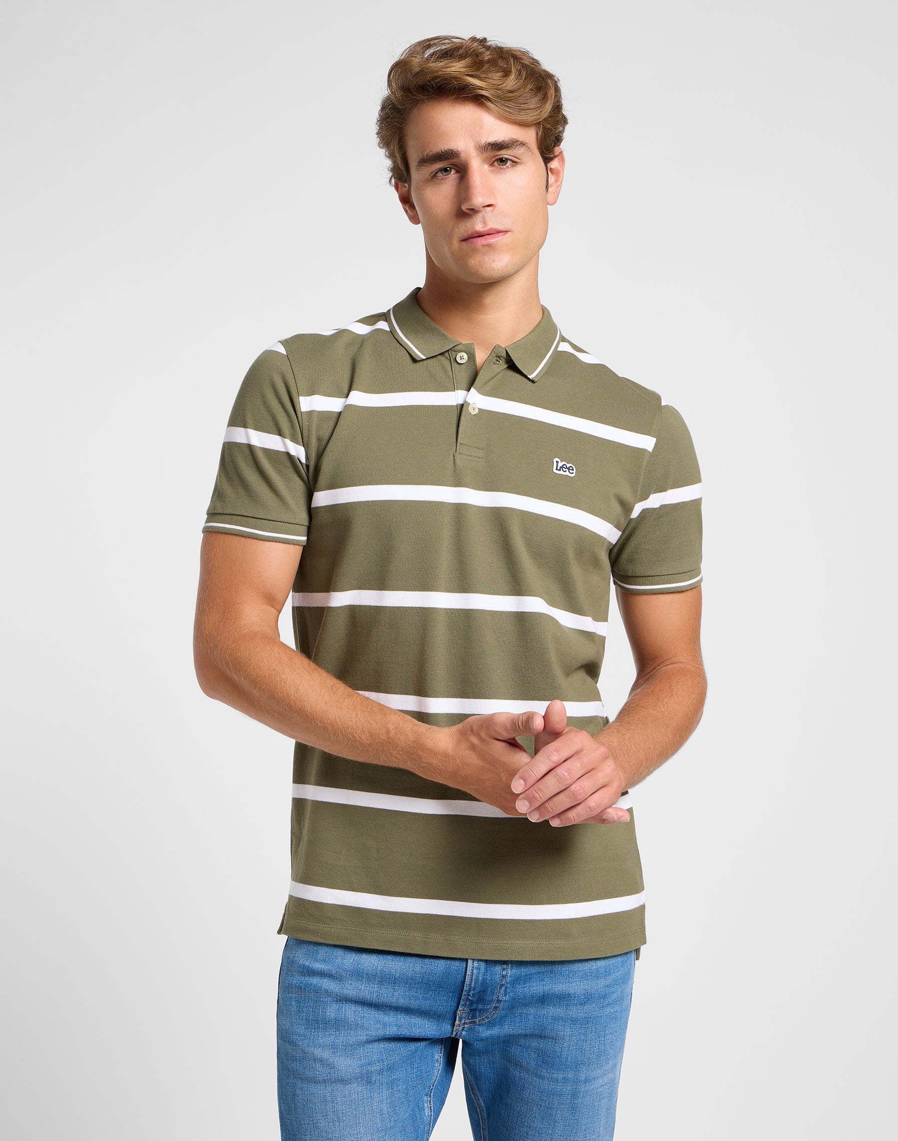 Polo piqué à rayures vert mercantile T-shirts Lee