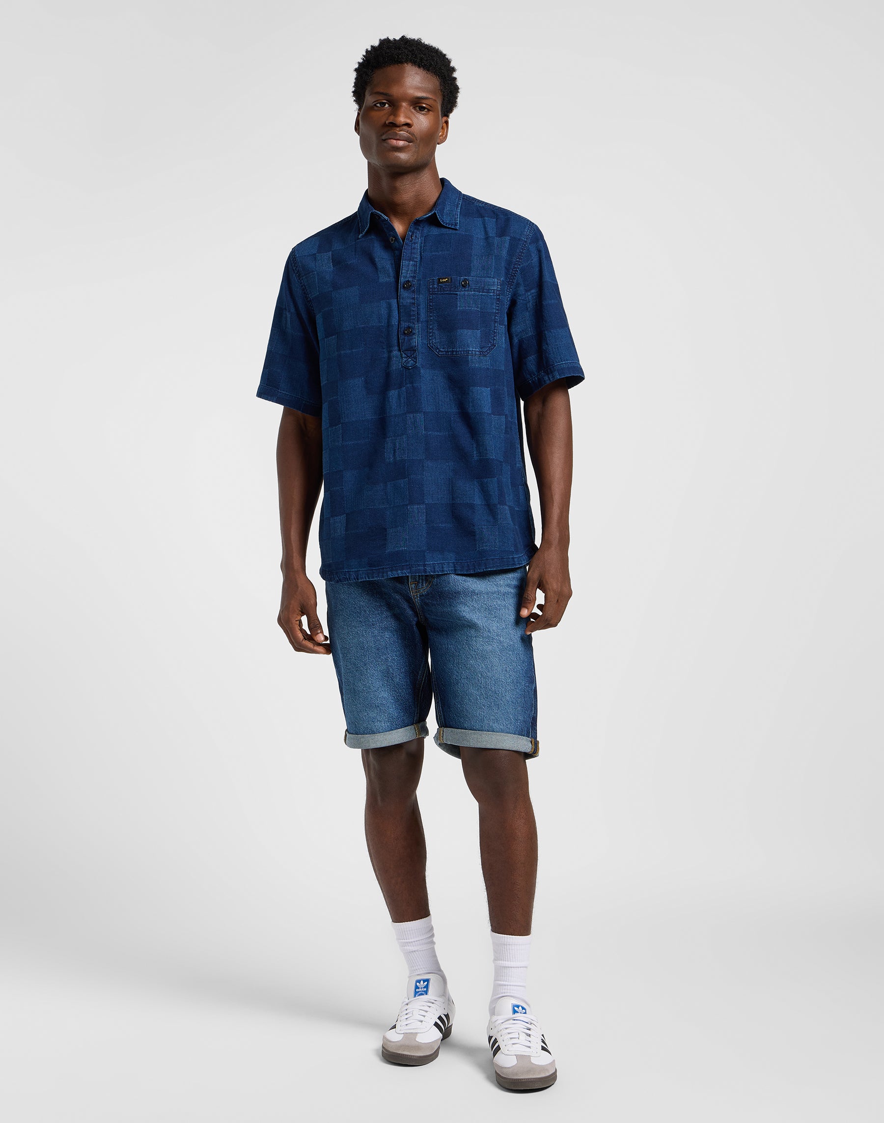 Popover Shirt Ss in Indigo Patchwork Dobby Chemises Lee