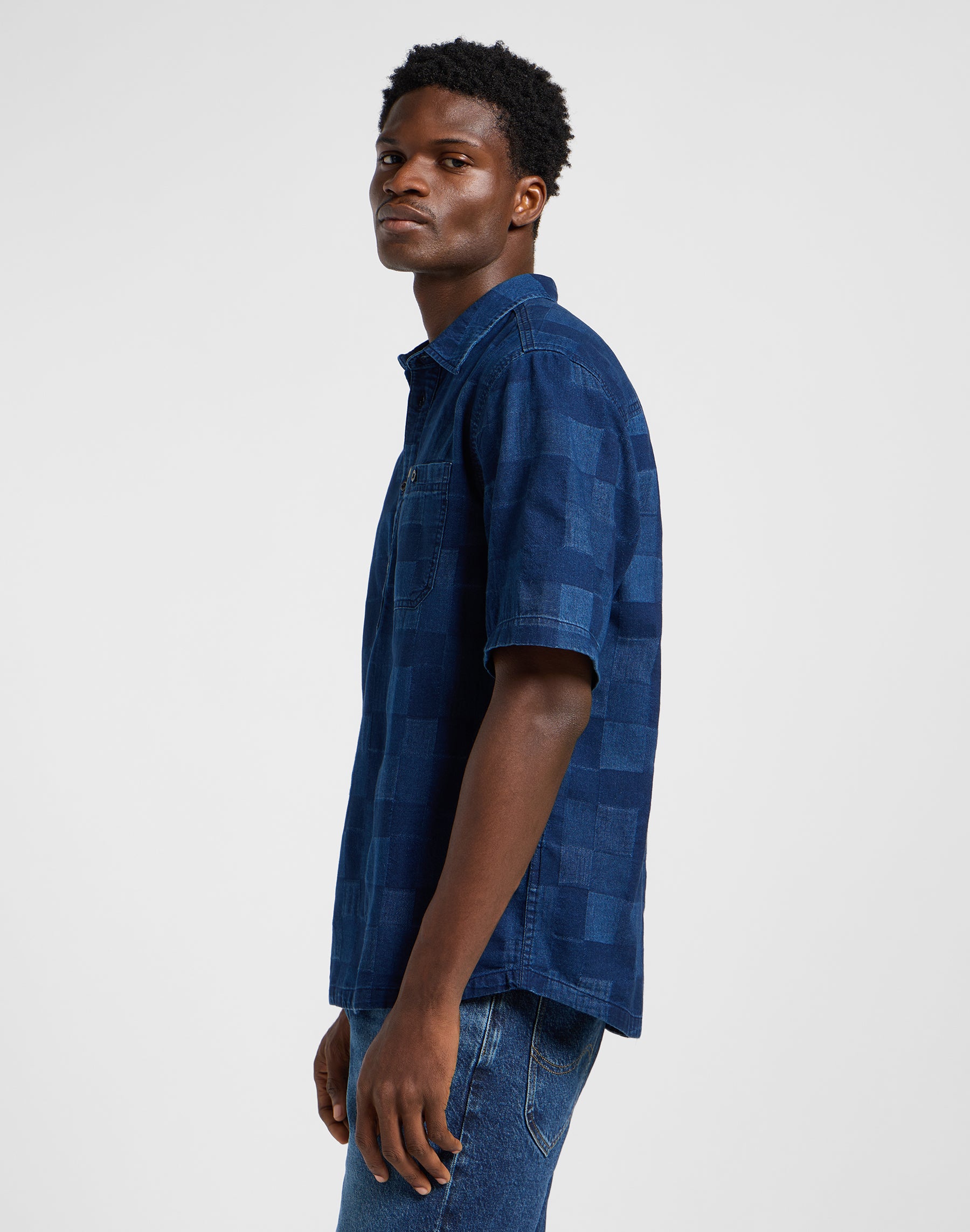 Popover Shirt Ss in Indigo Patchwork Dobby Chemises Lee