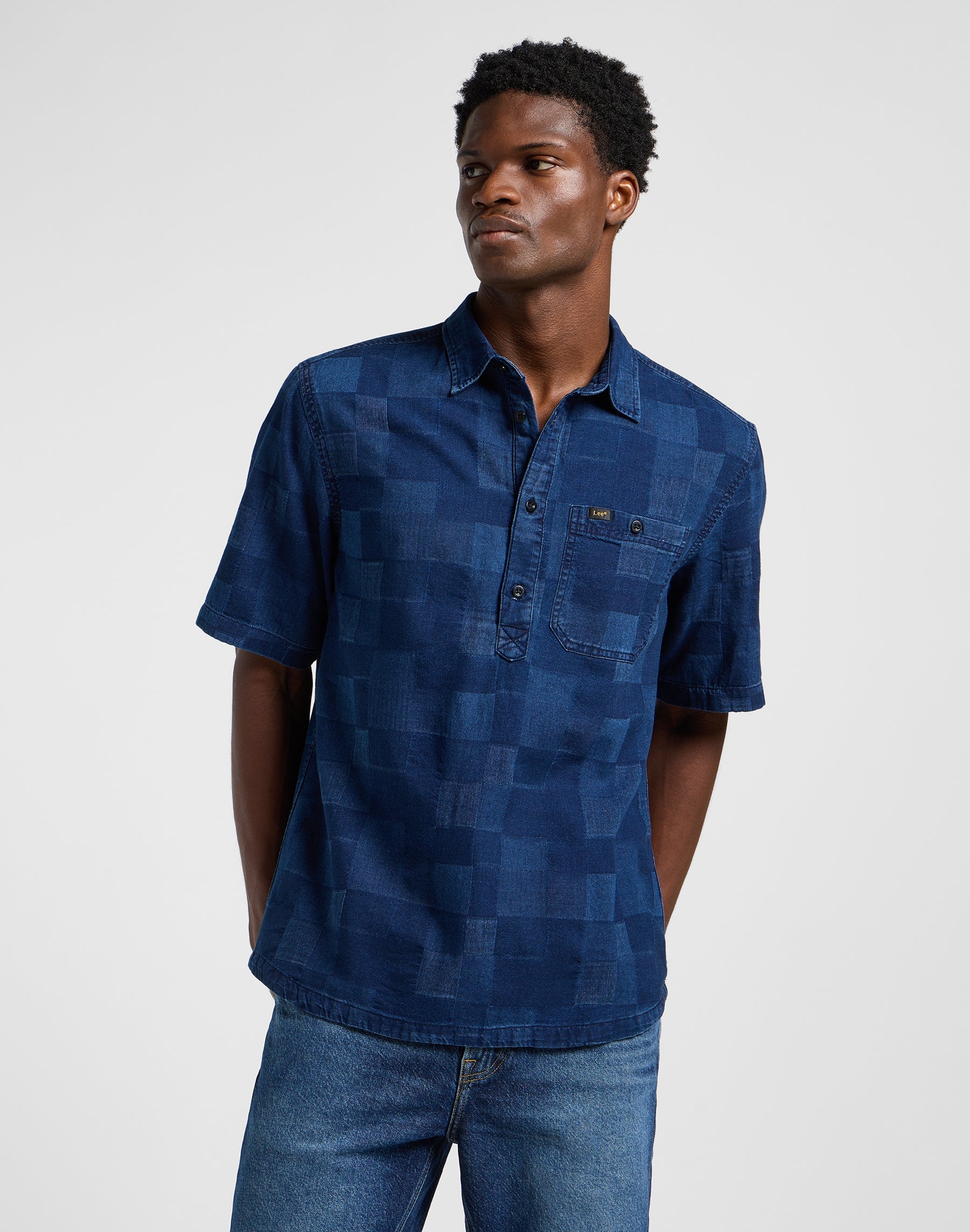 Popover Shirt Ss in Indigo Patchwork Dobby Chemises Lee