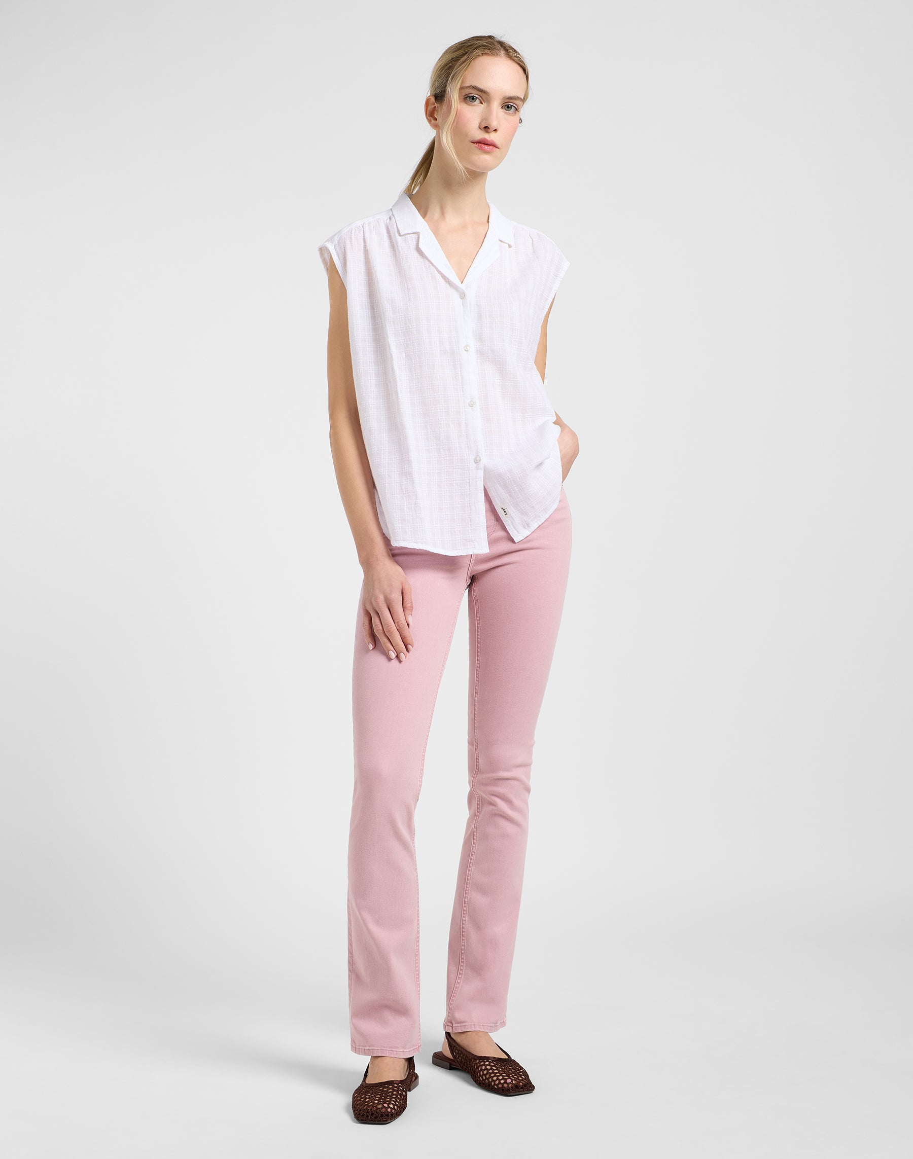 Cap Sleeve Shirt in Bright White Chemises Lee