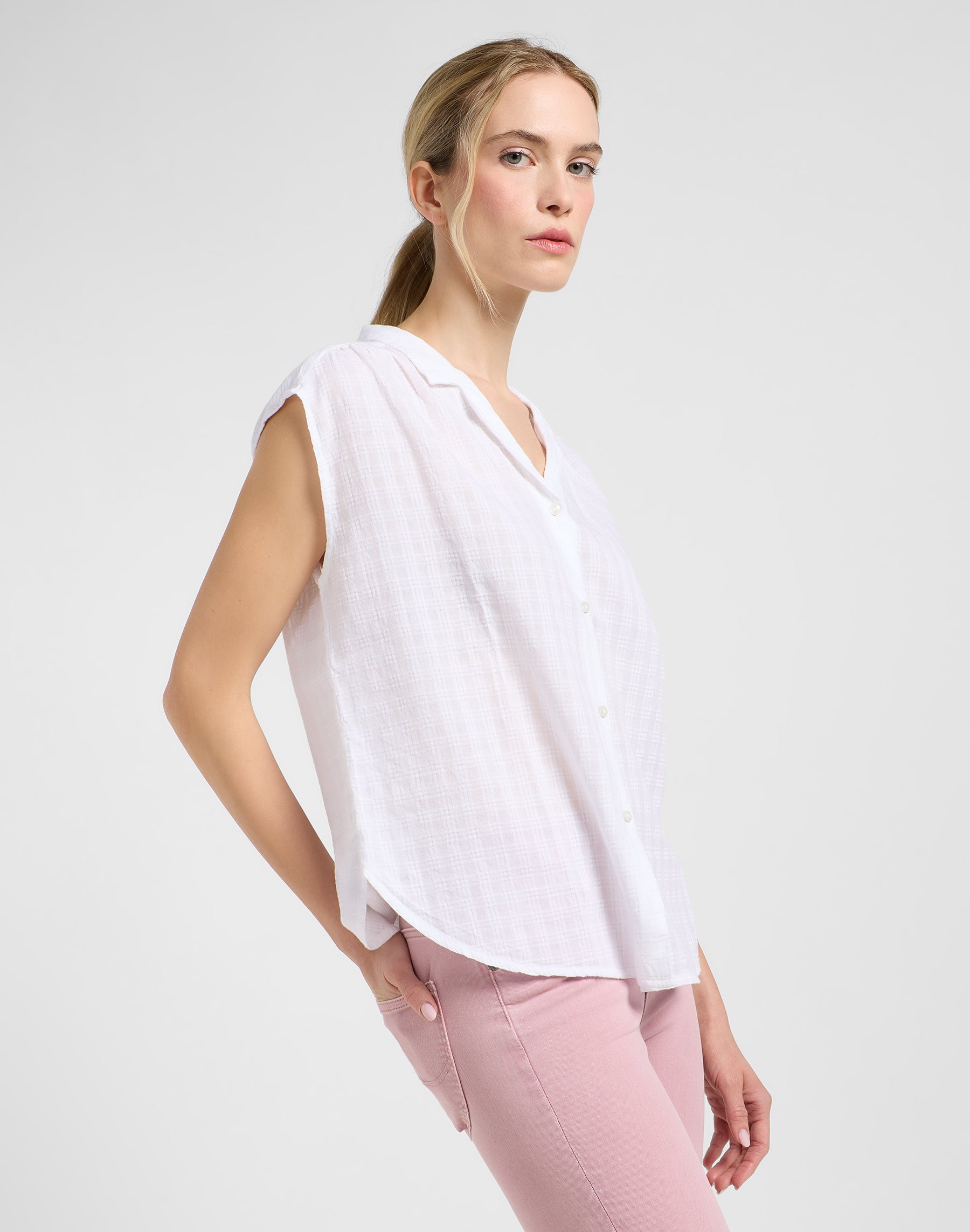 Cap Sleeve Shirt in Bright White Chemises Lee