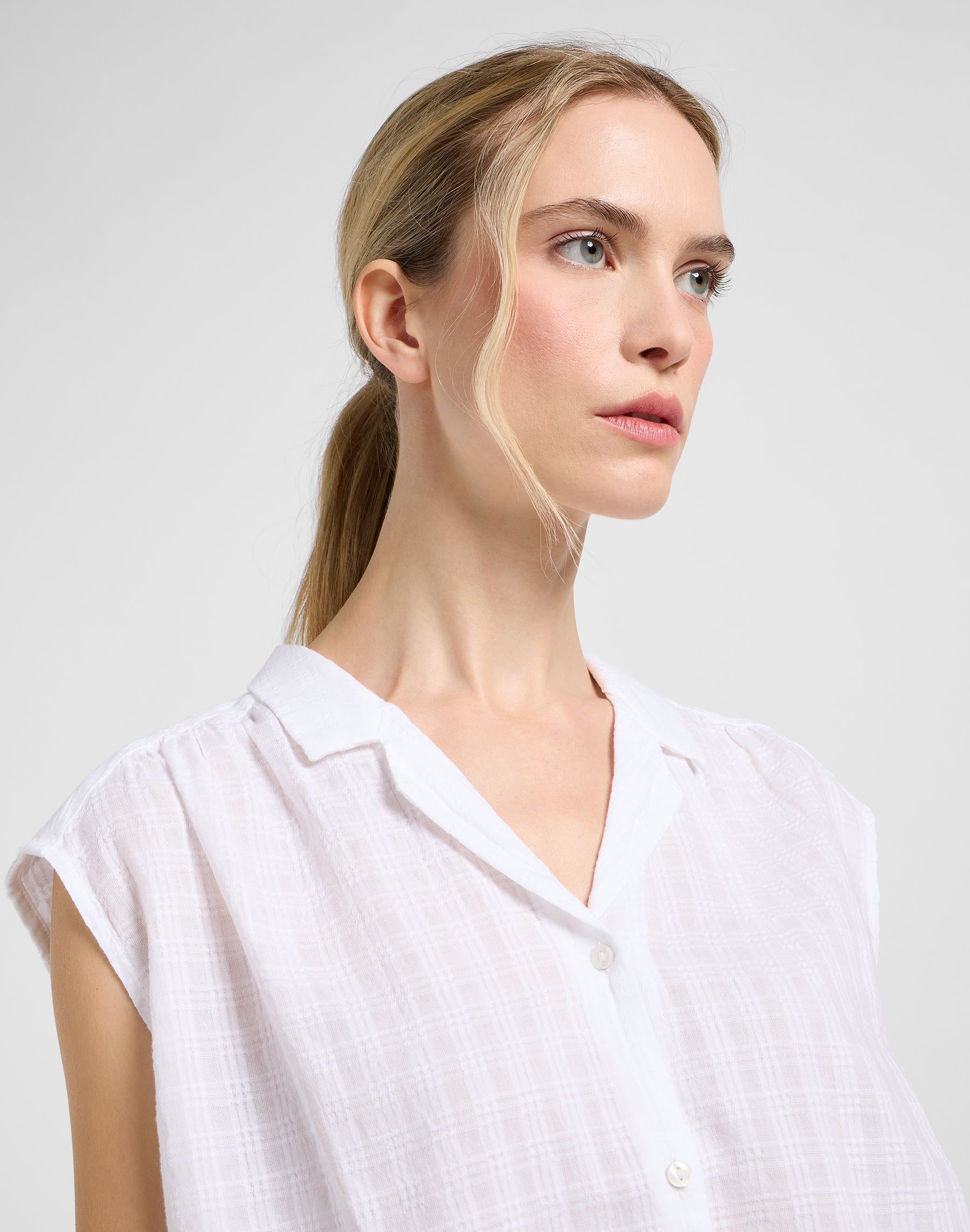 Cap Sleeve Shirt in Bright White Chemises Lee