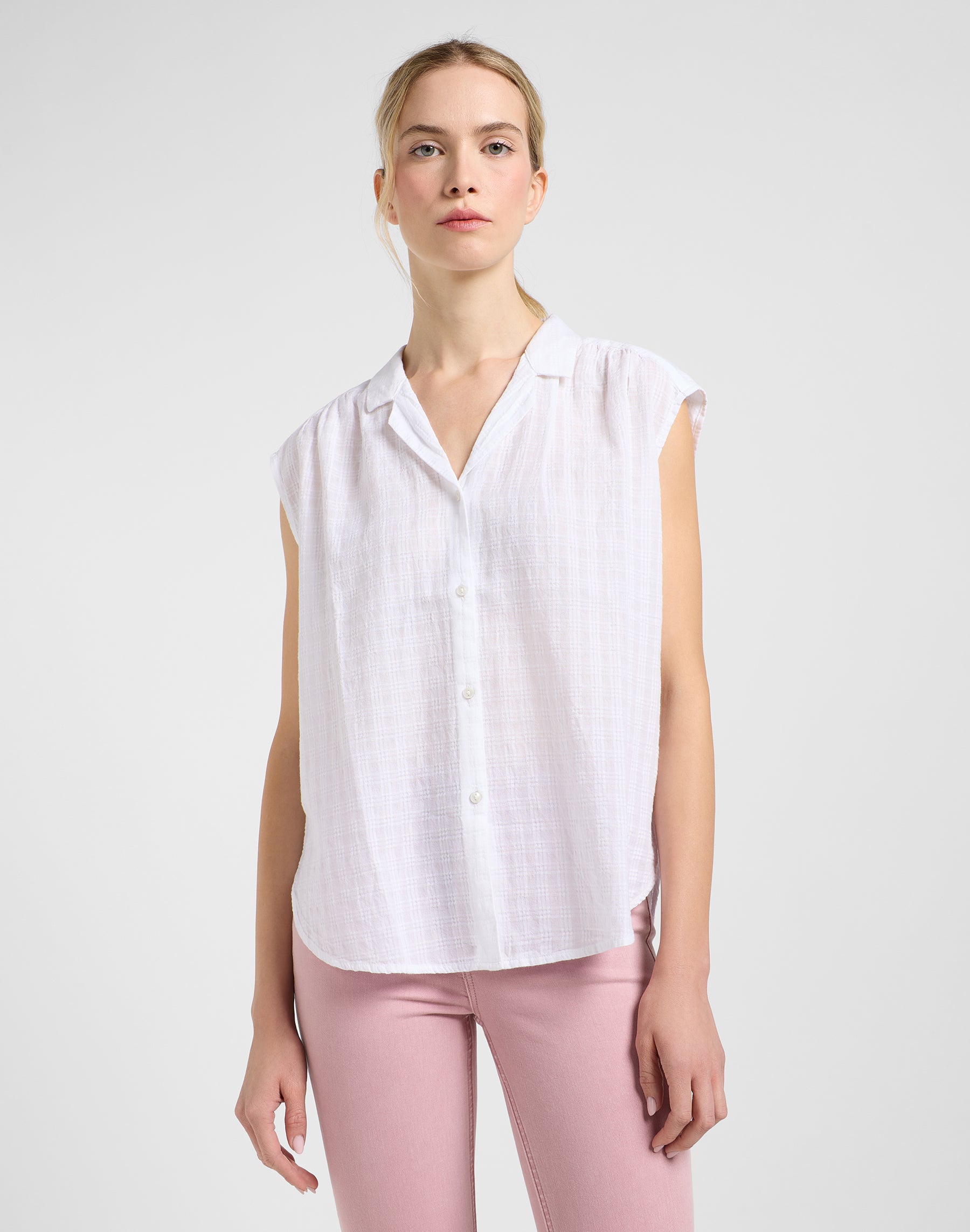 Cap Sleeve Shirt in Bright White Chemises Lee