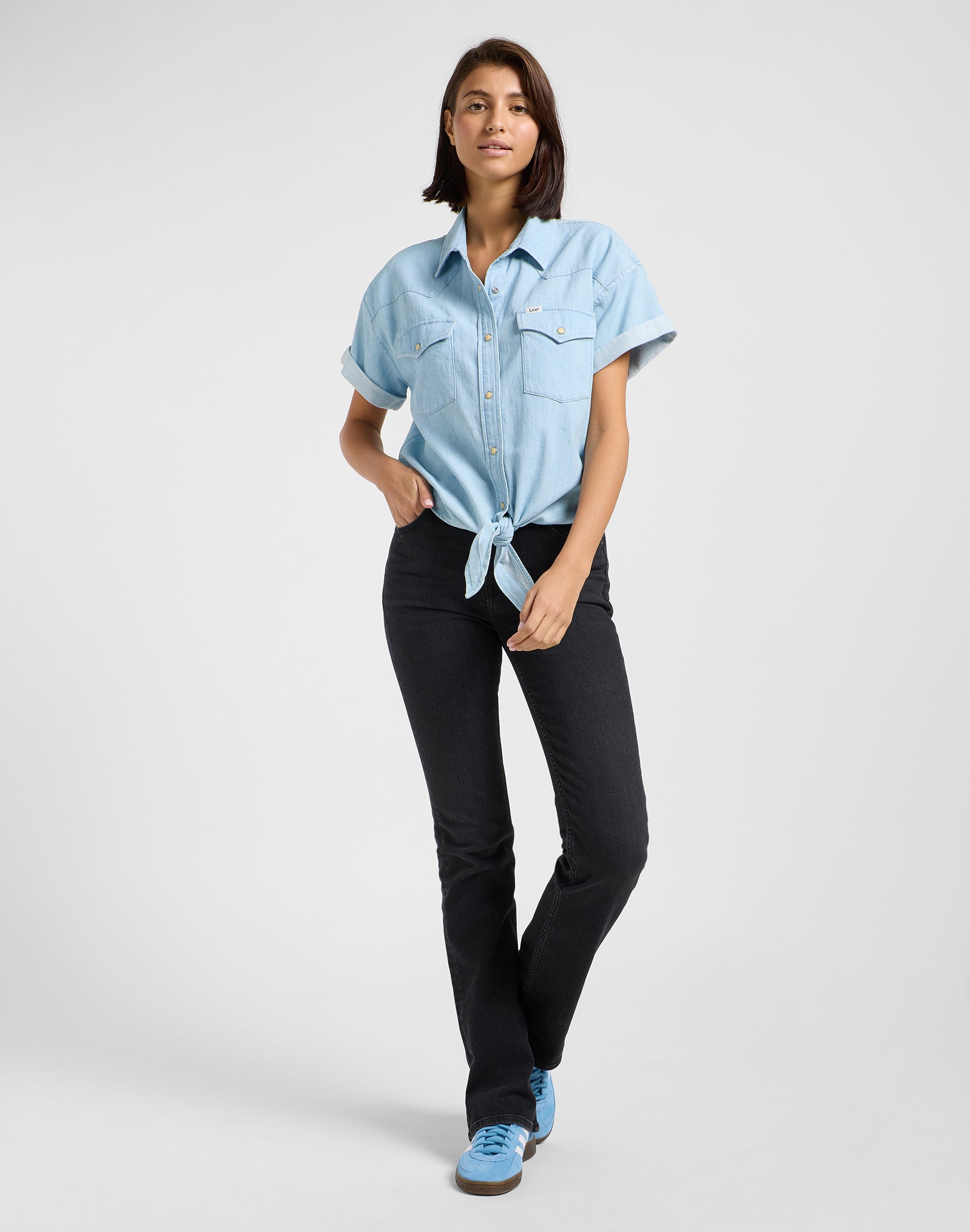 Crop Tied Western Shirt in Light Mood Chemises Lee