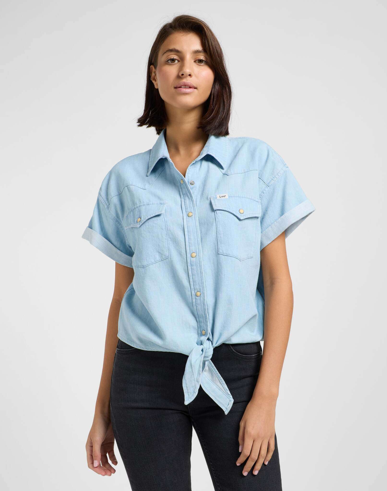 Crop Tied Western Shirt in Light Mood Chemises Lee