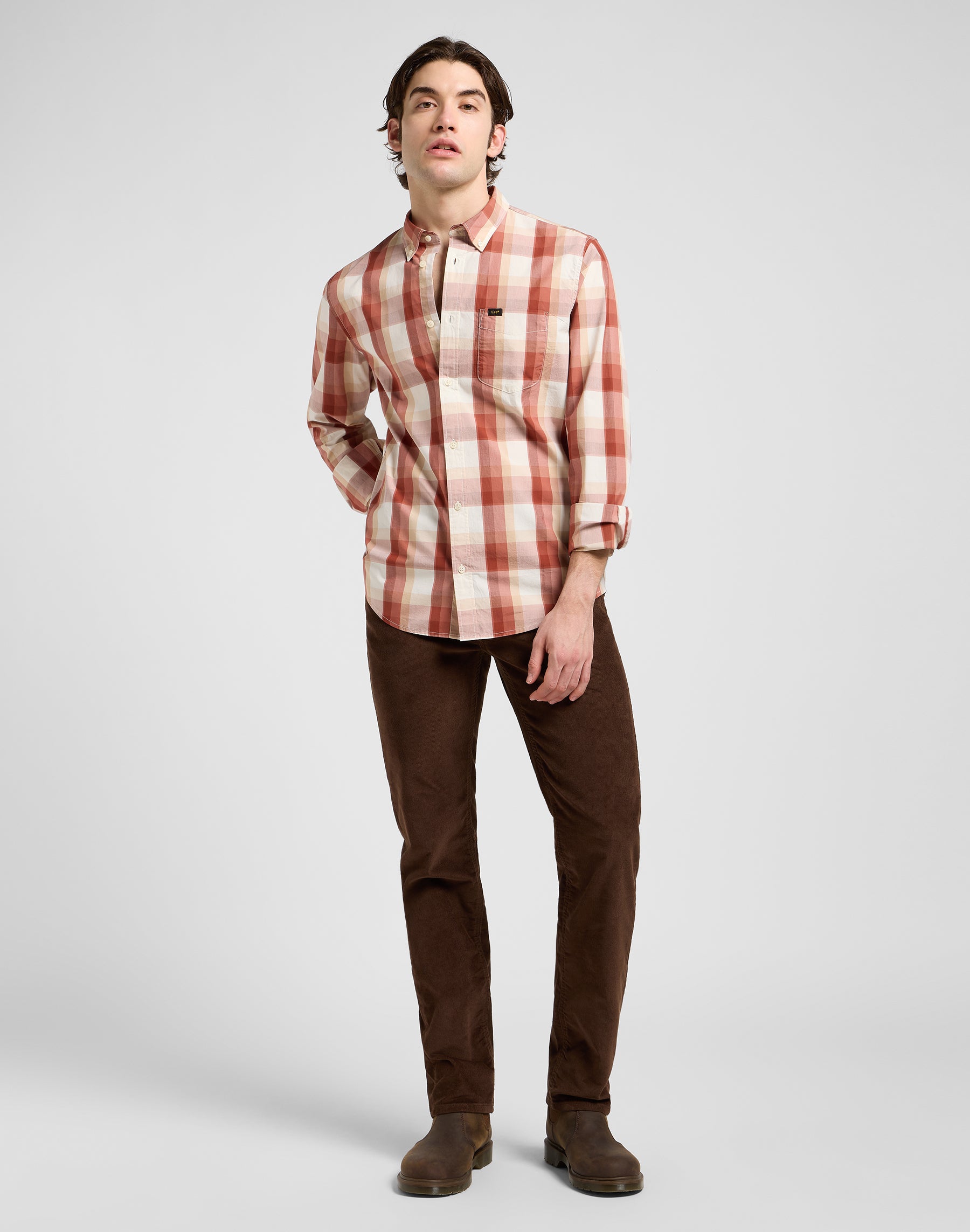 Lee Button Down in Red Clay Plaid Chemises Lee