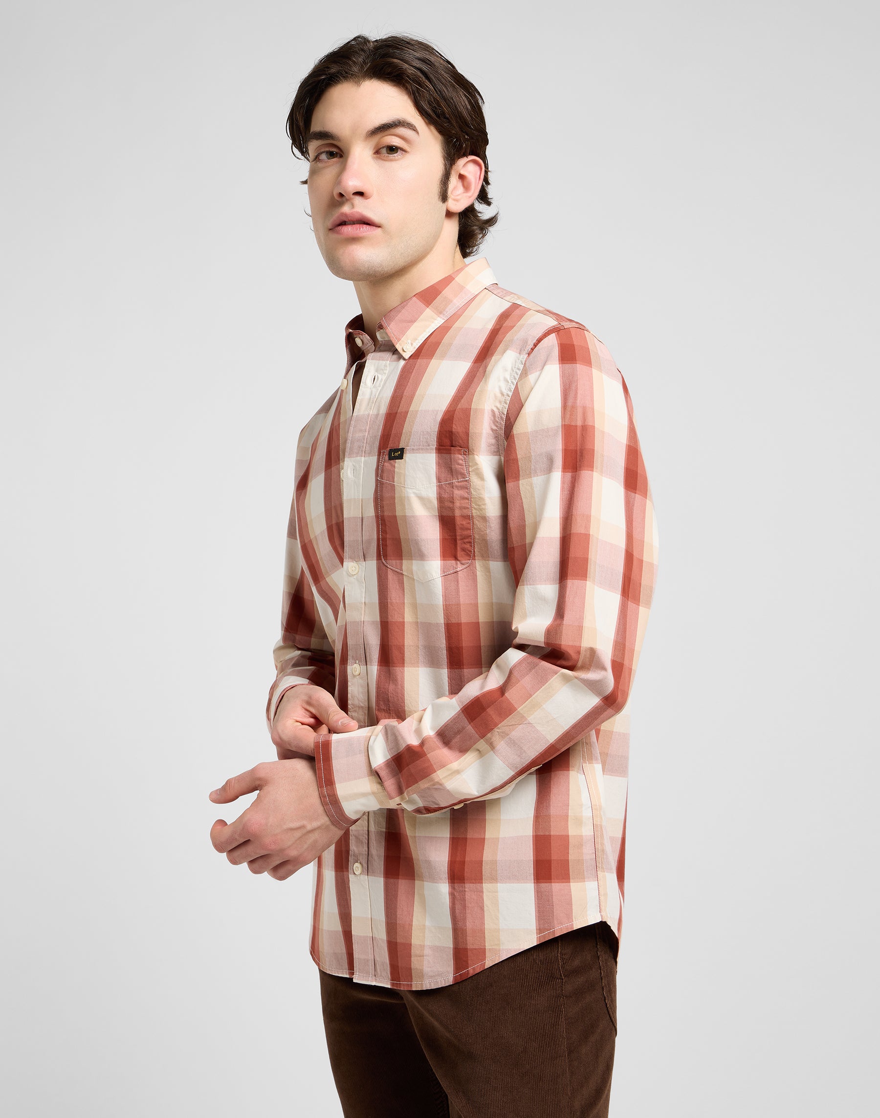 Lee Button Down in Red Clay Plaid Chemises Lee