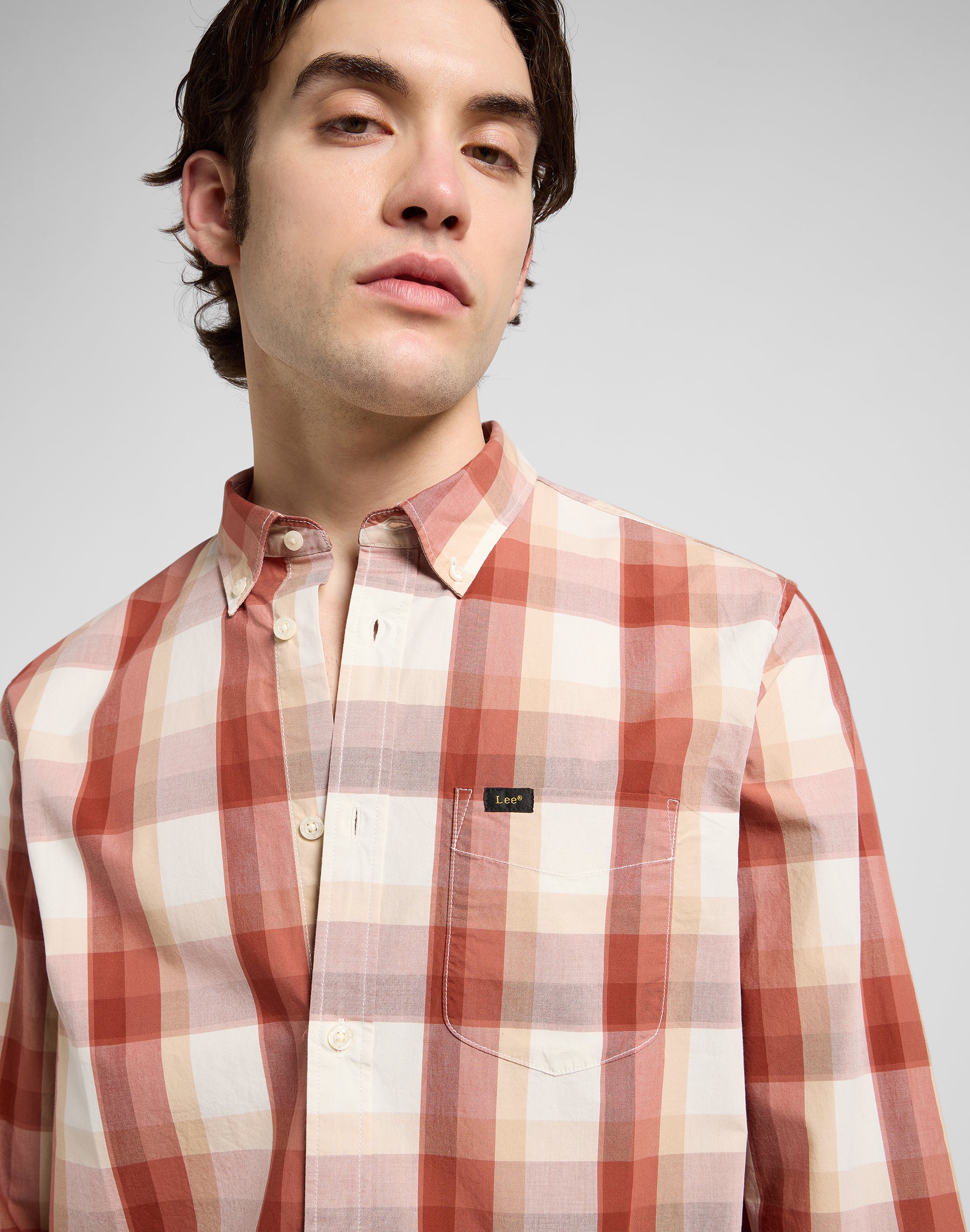 Lee Button Down in Red Clay Plaid Chemises Lee