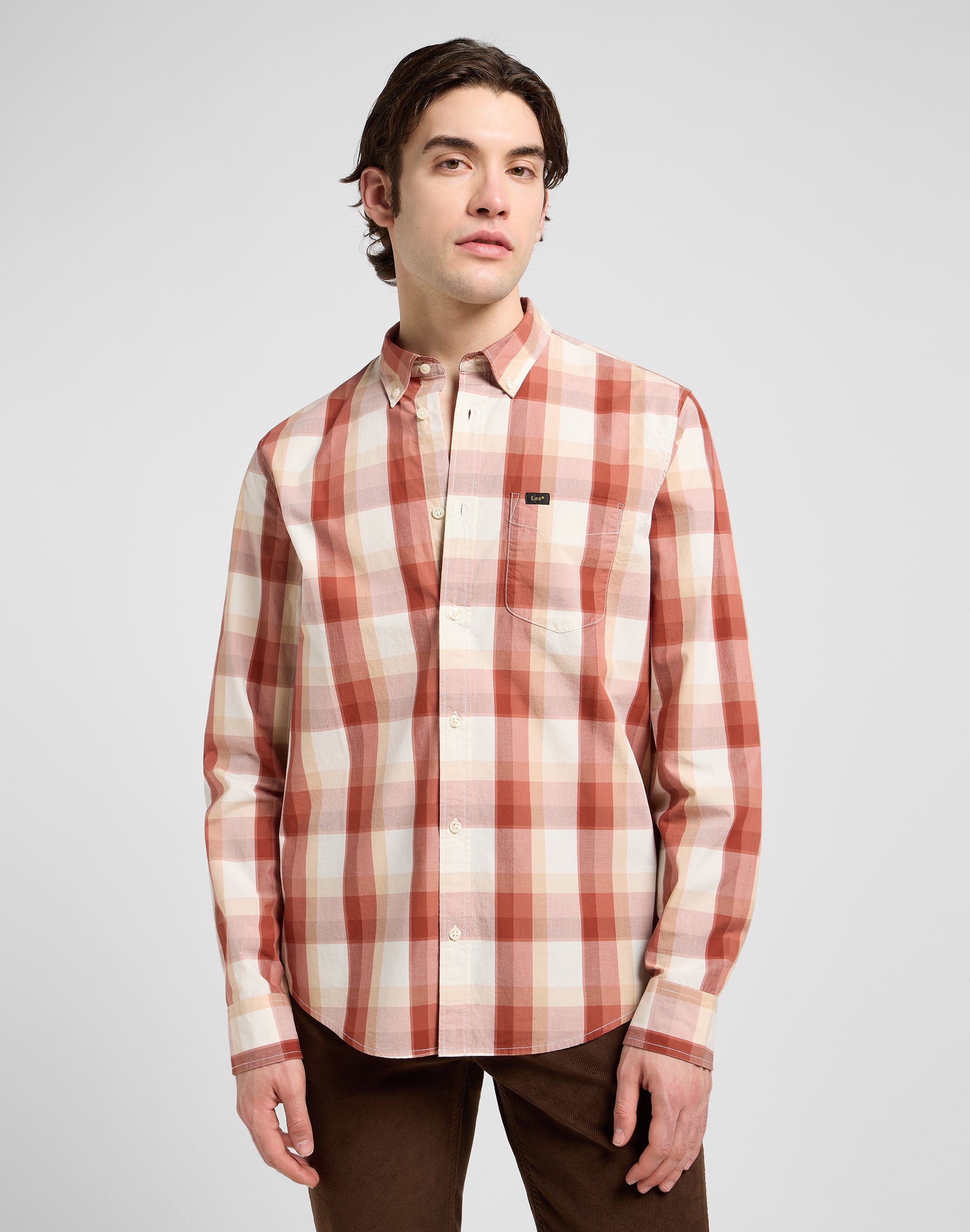 Lee Button Down in Red Clay Plaid Chemises Lee