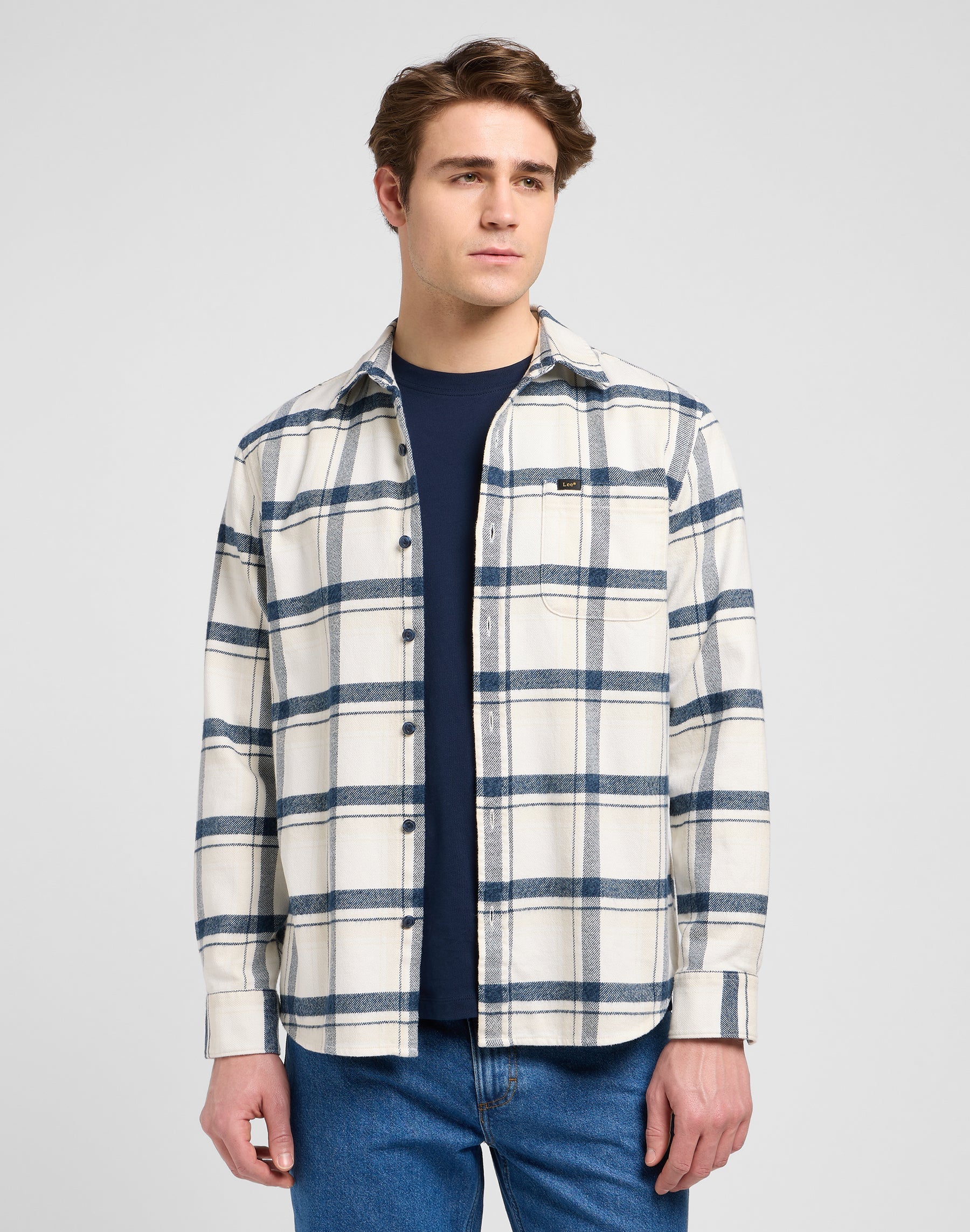 Chemise Mercantile en écru vintage Jaspe Plaid