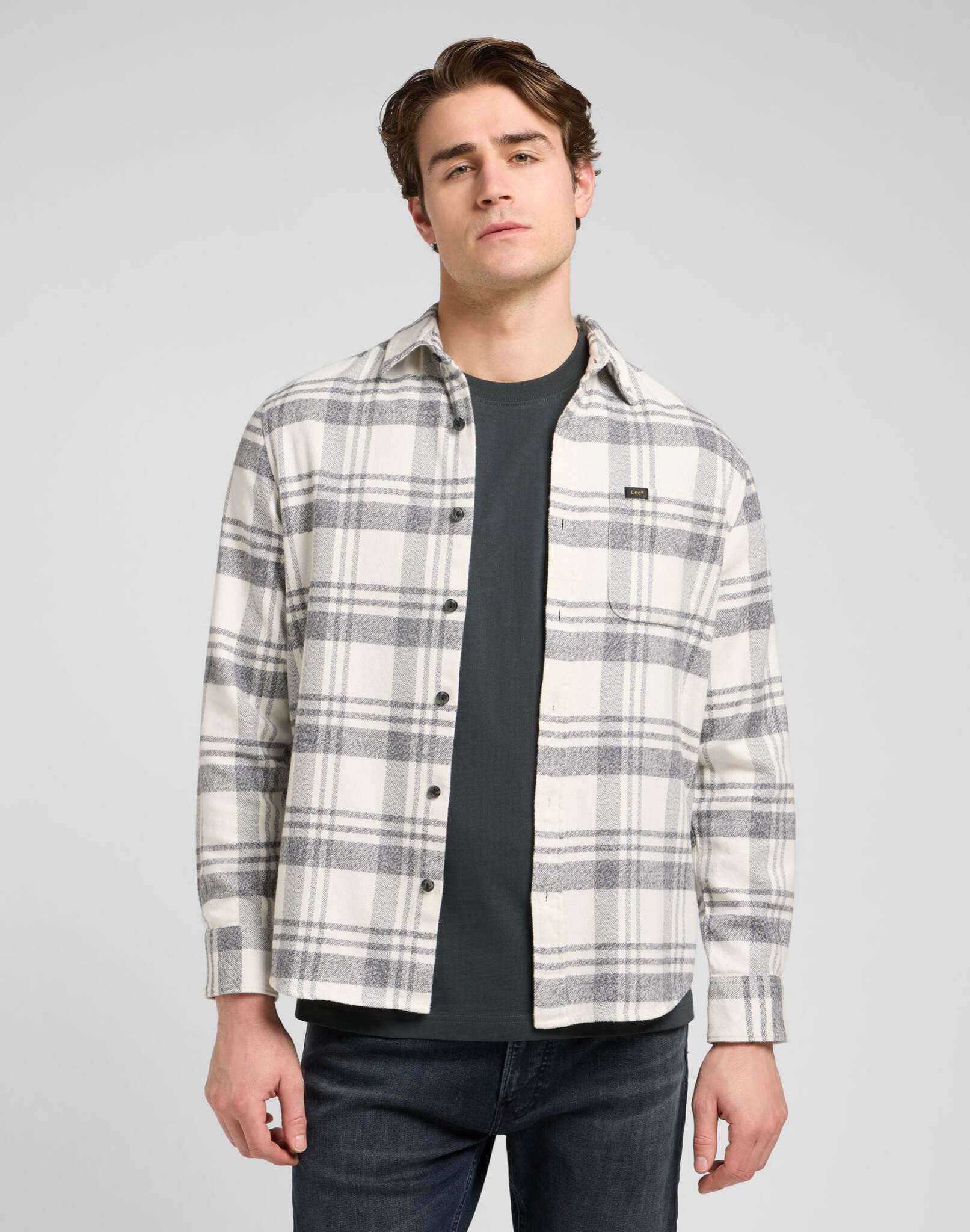Chemise Mercantile in Painter Gray Jaspe Plaid Chemises Lee