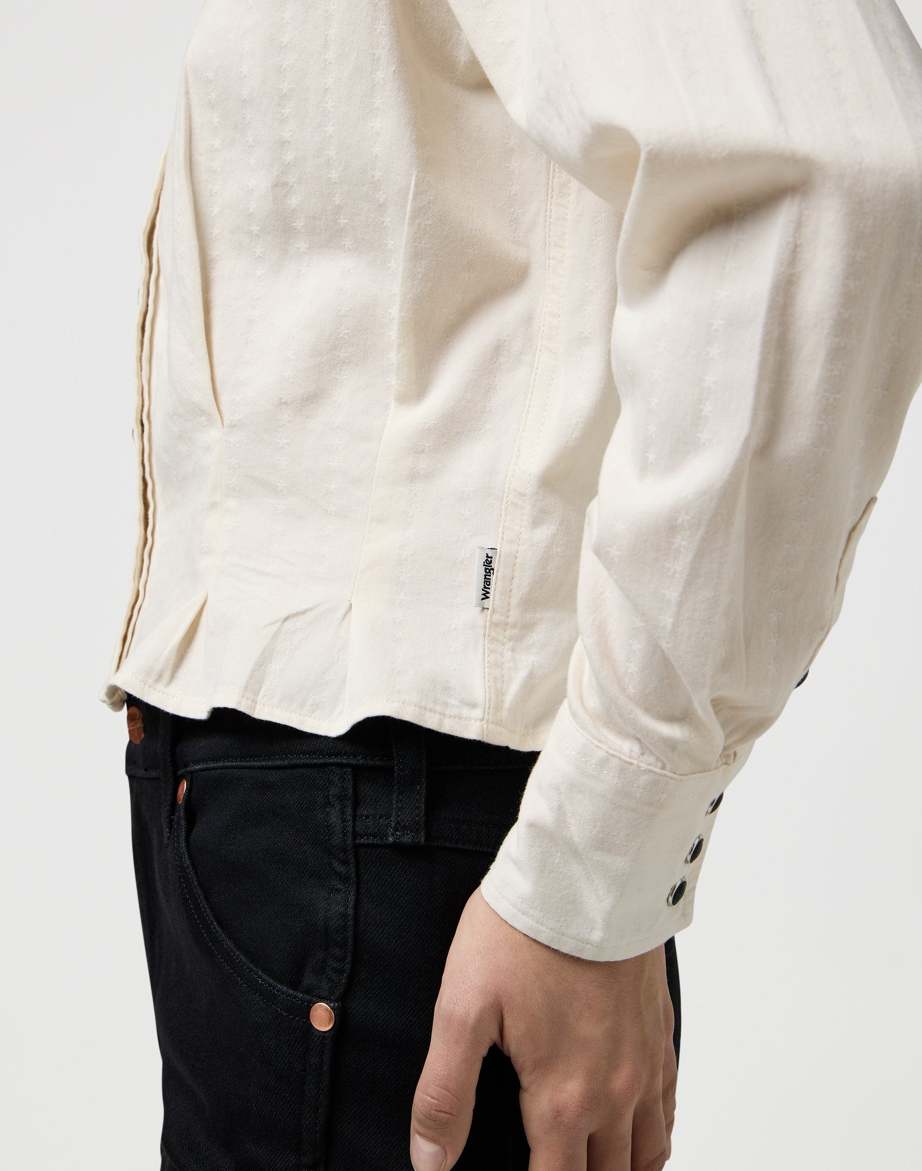 Femme Peplum Shirt in Pinstar White Chemises Wrangler