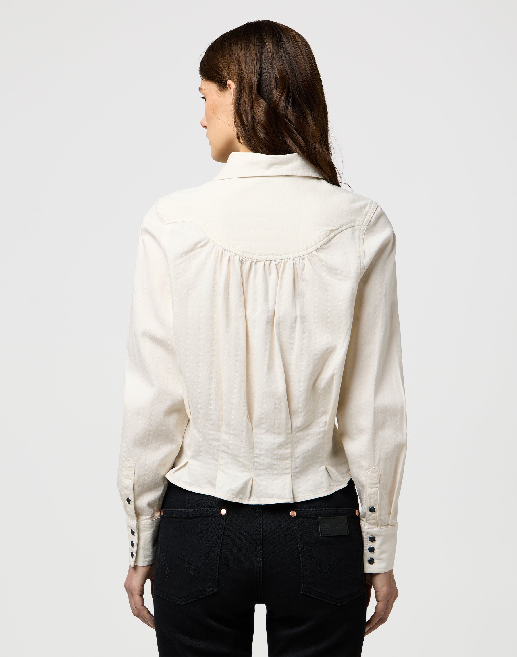 Femme Peplum Shirt in Pinstar White Chemises Wrangler