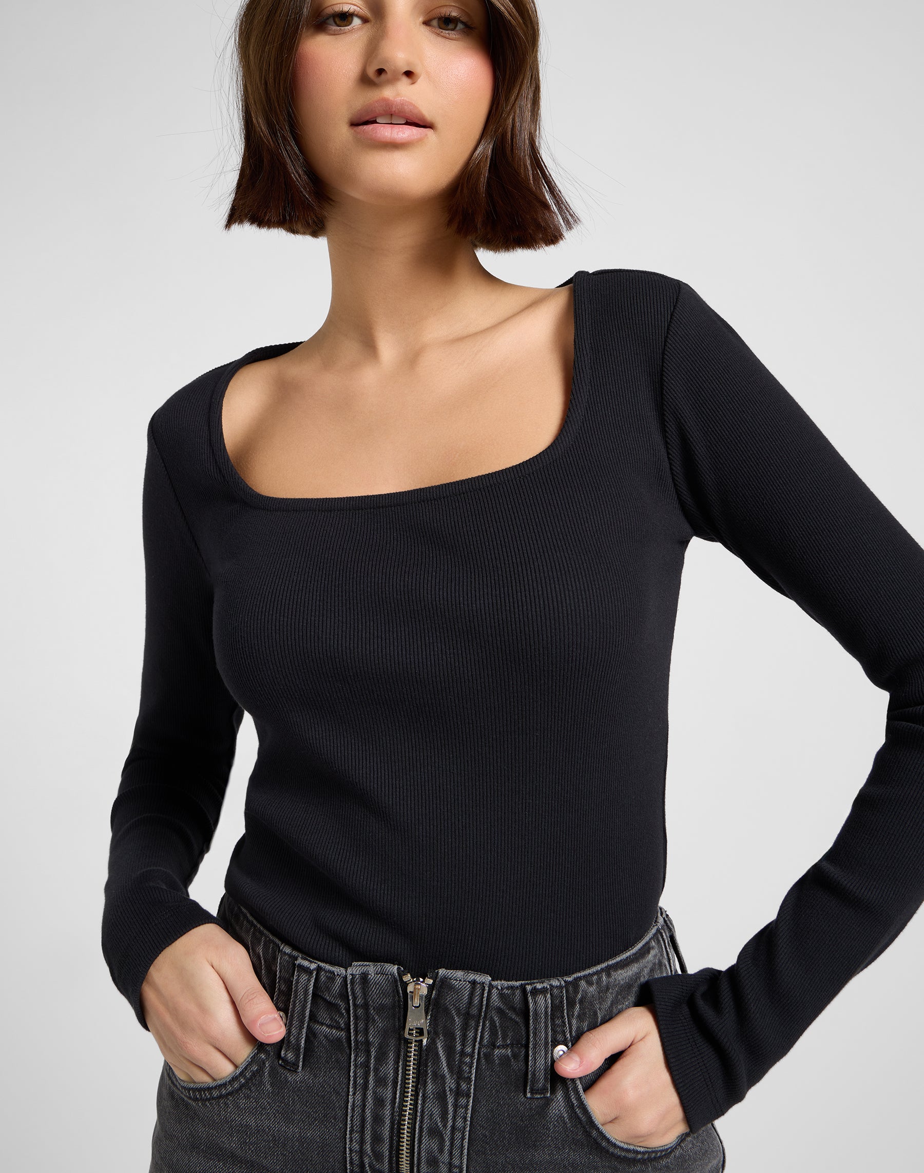 Ls Square Neck in Black T-shirts Lee