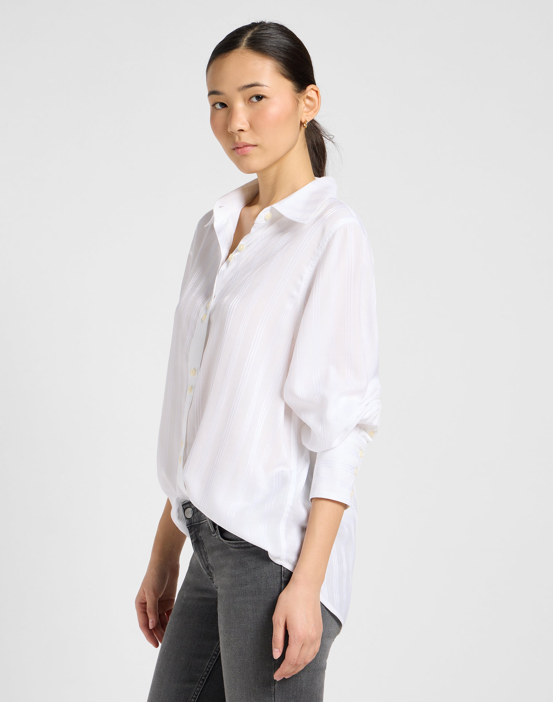 Balloon Sleeve Shirt in Bright White Chemises Lee