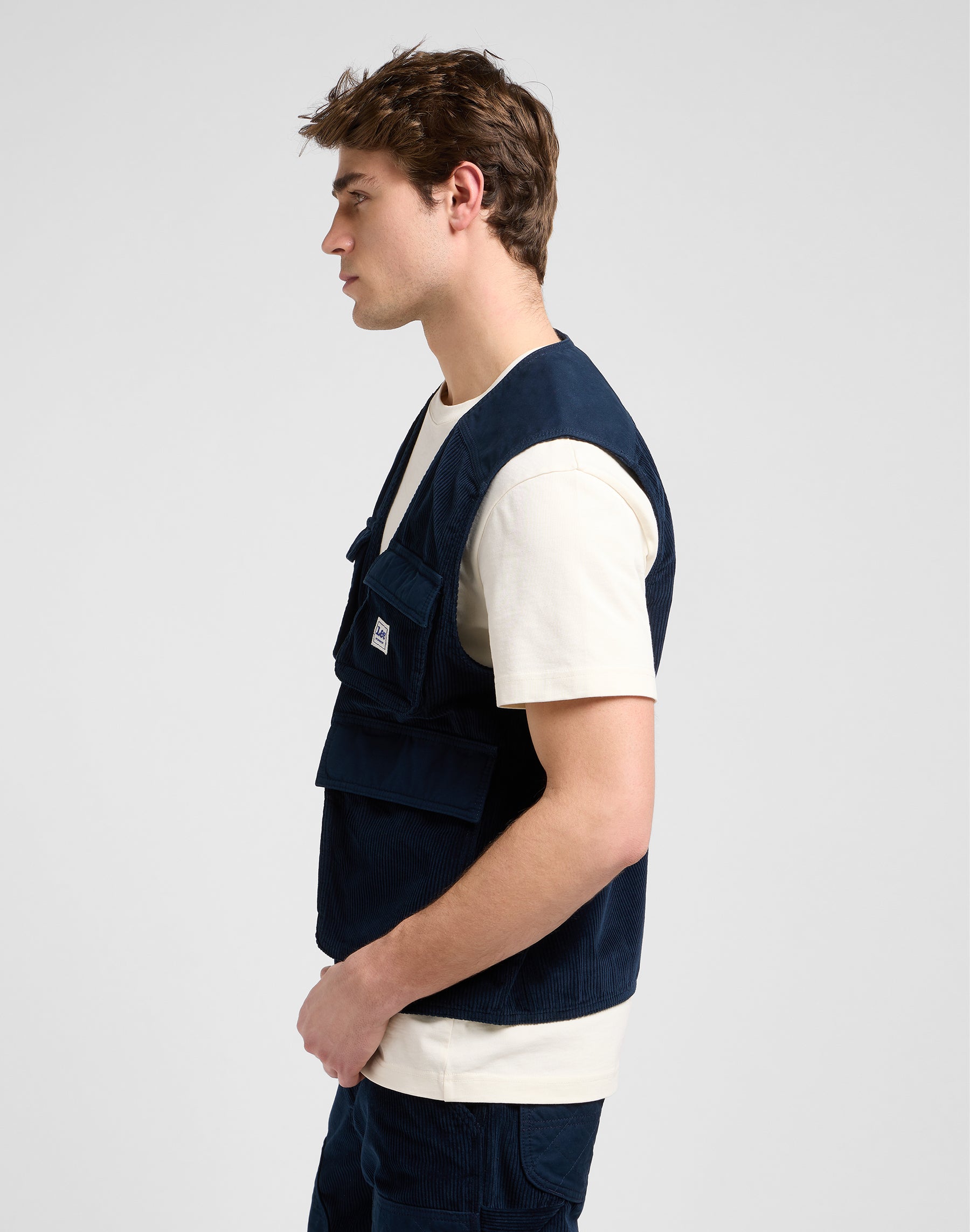 Mixed Media Ww Vest in Rivet Navy Vestes Lee
