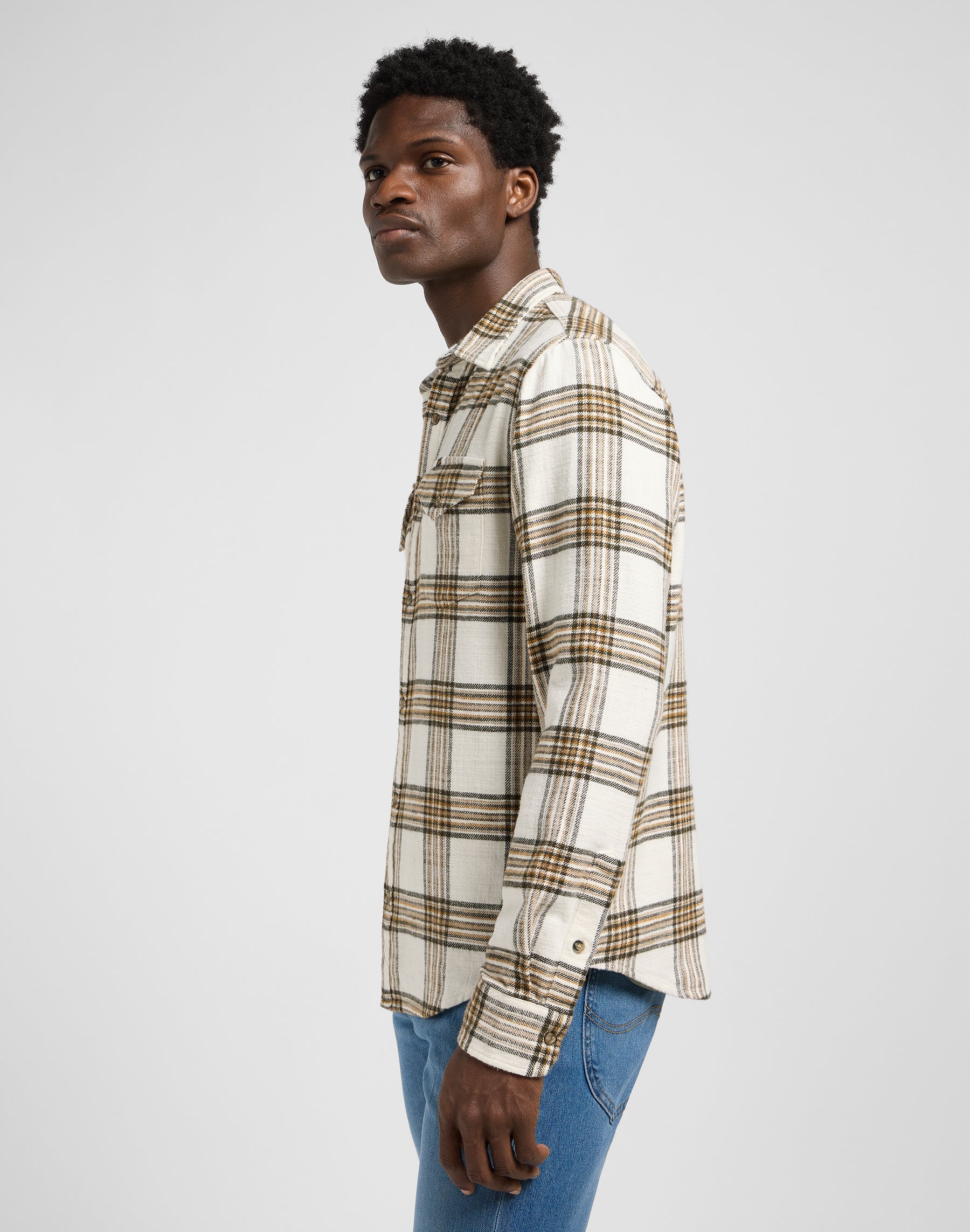 Clean Western Shirt in Ecru Ochre Plaid Chemises Lee
