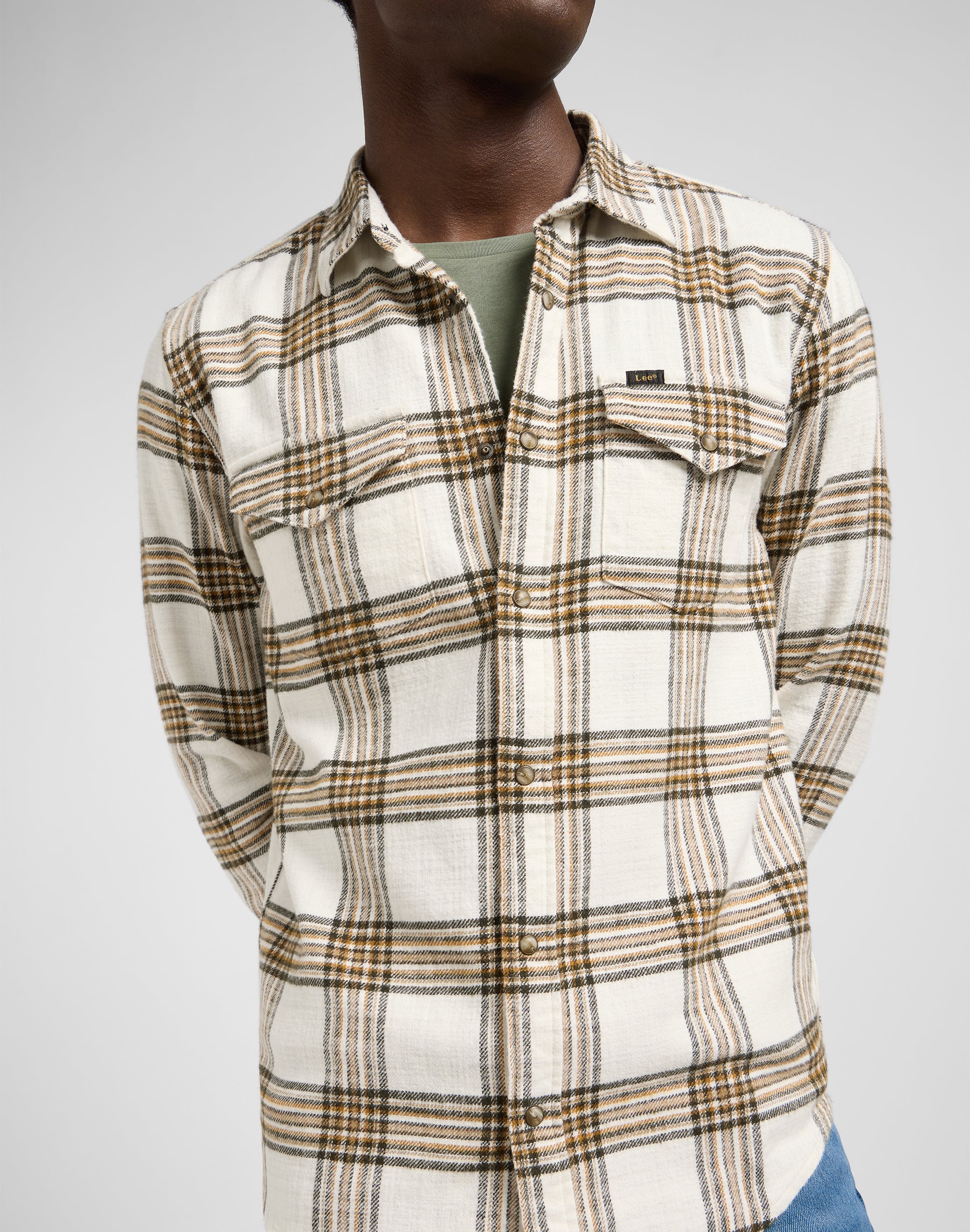 Clean Western Shirt in Ecru Ochre Plaid Chemises Lee