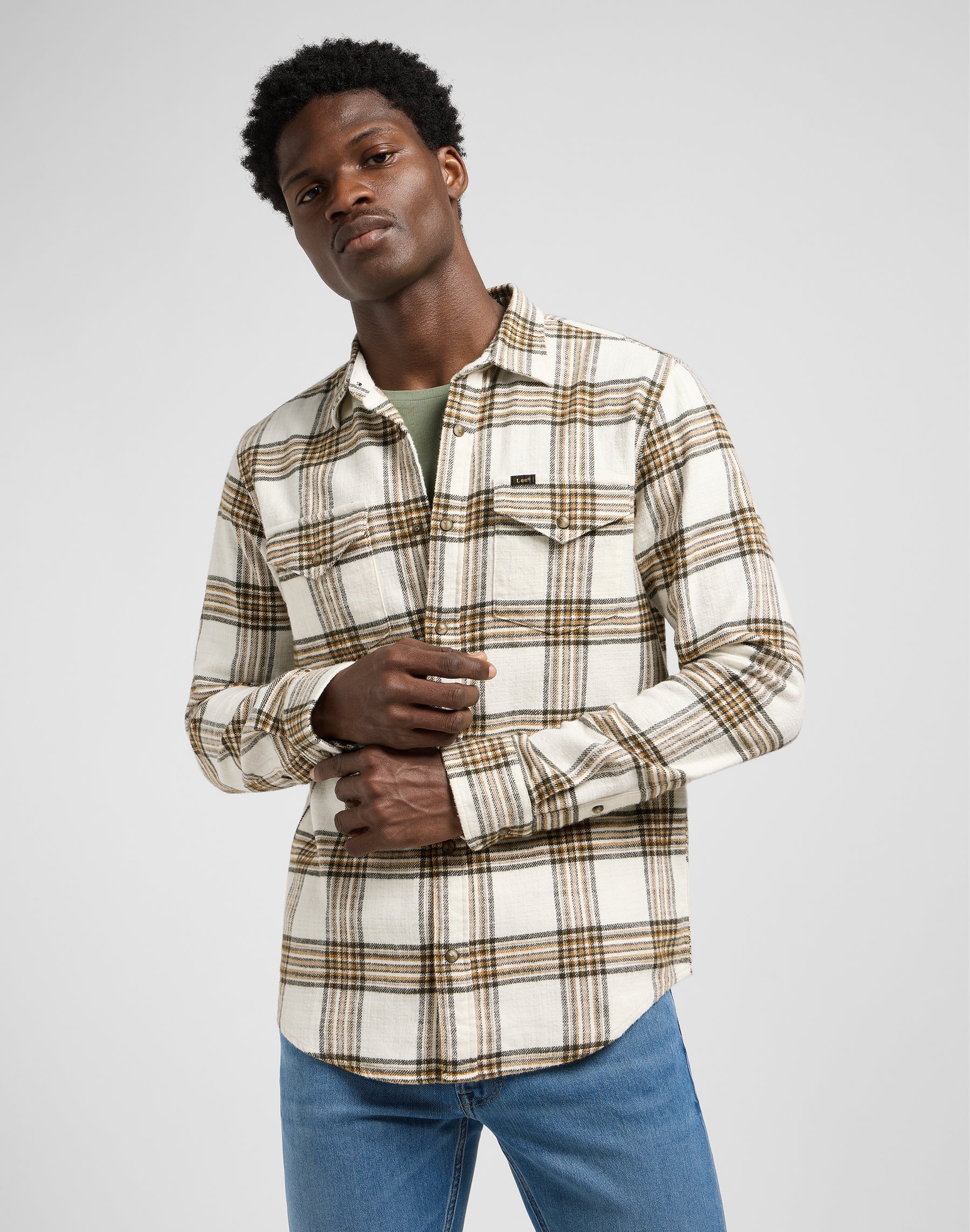 Clean Western Shirt in Ecru Ochre Plaid Chemises Lee