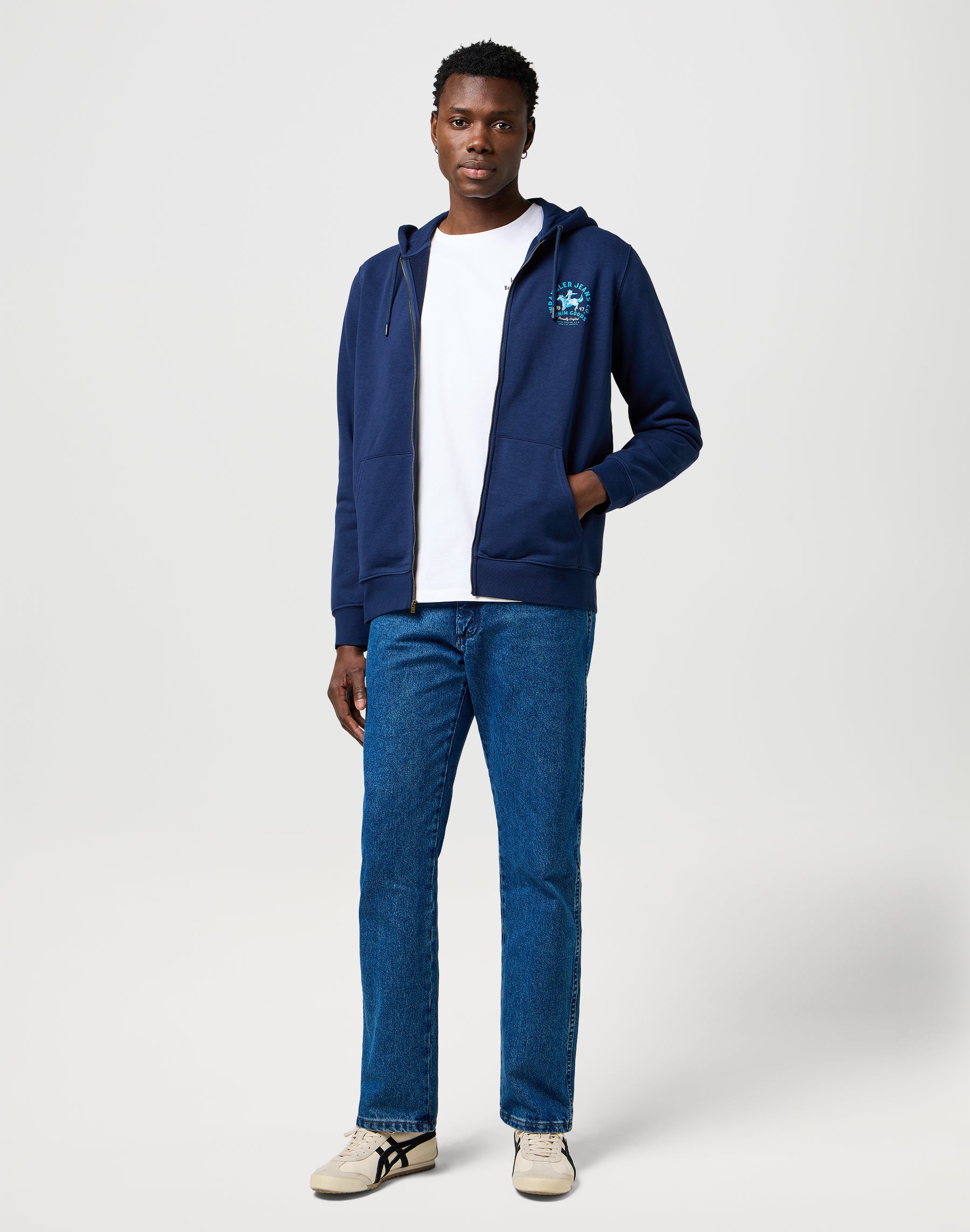 Sweat-shirt à capuche Graphic Zip in Navy Wrangler
