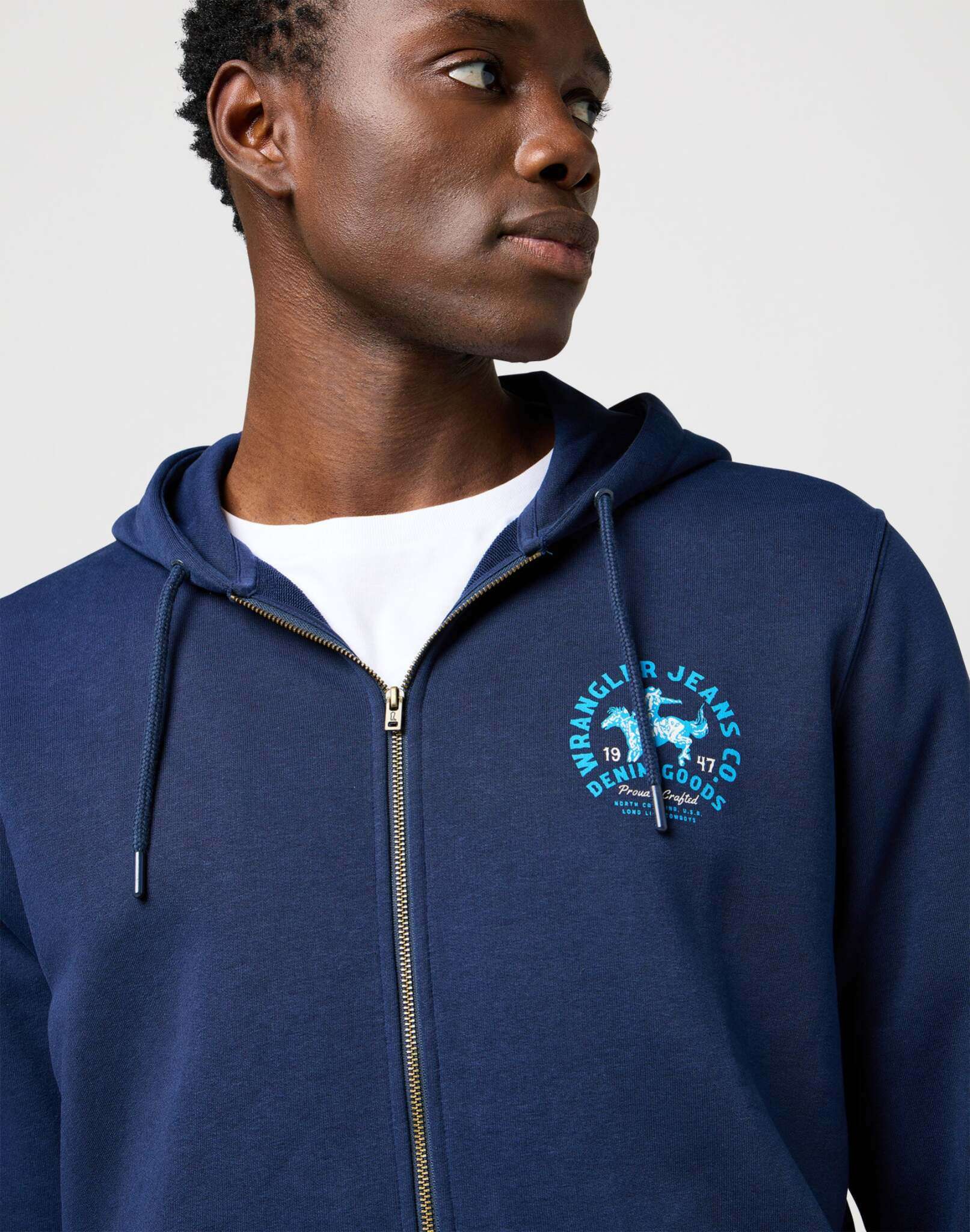 Sweat-shirt à capuche Graphic Zip in Navy Wrangler