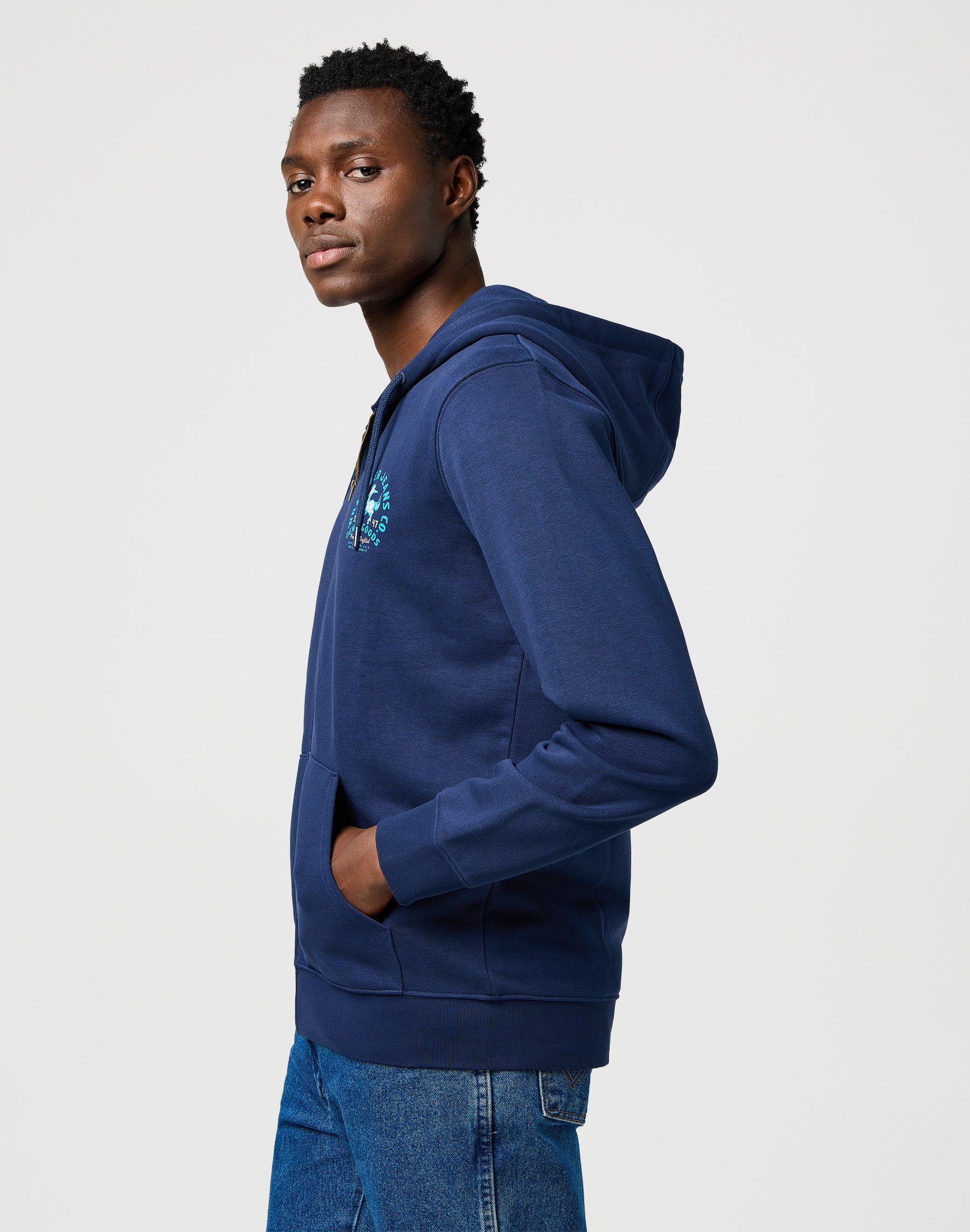 Sweat-shirt à capuche Graphic Zip in Navy Wrangler