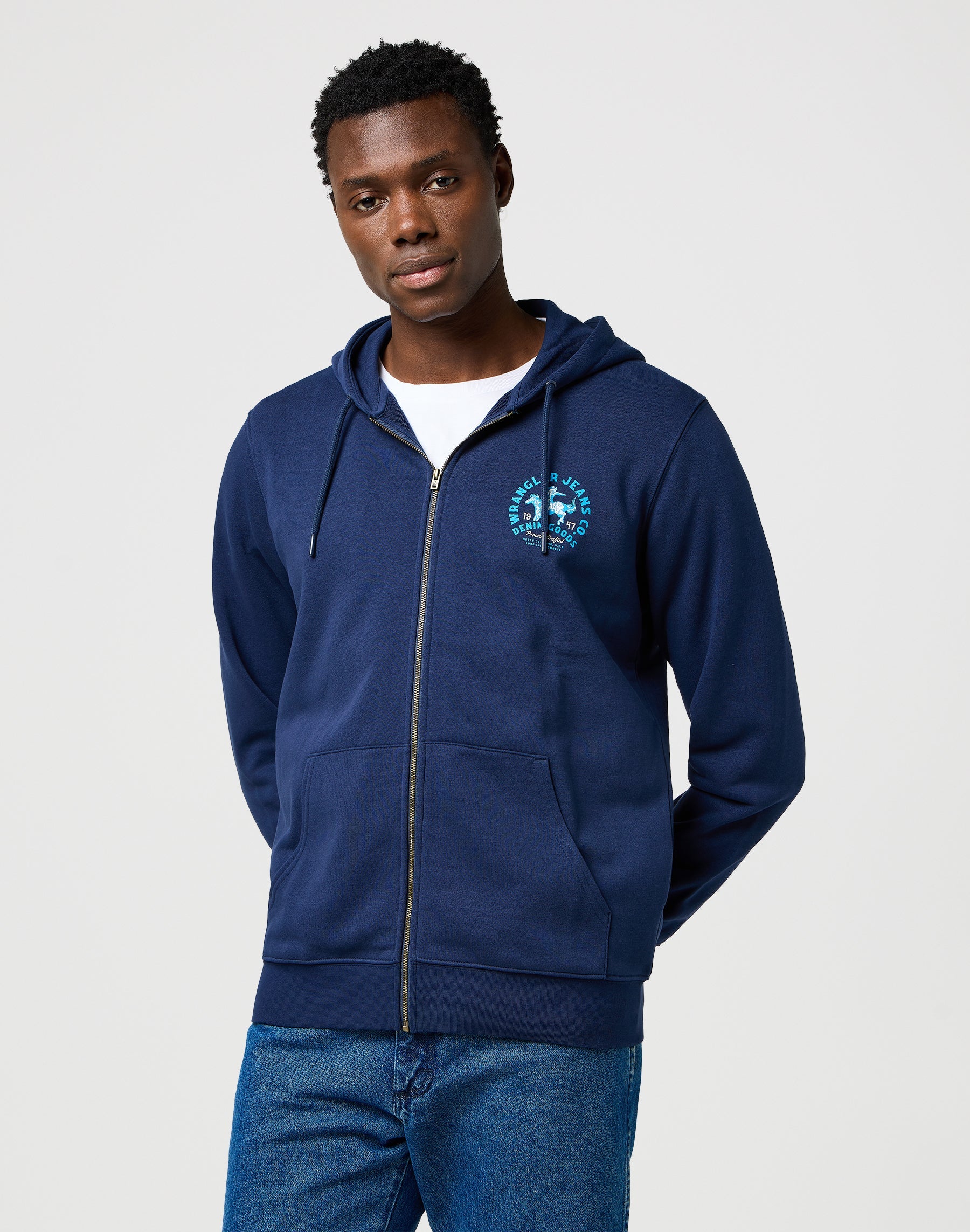 Sweat-shirt à capuche Graphic Zip in Navy Wrangler