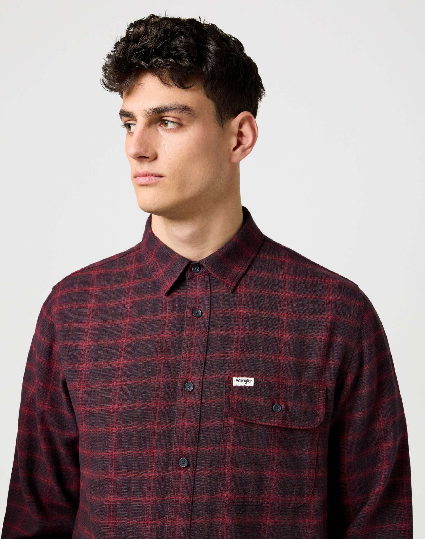 1 pt Flannel Shirt in Black Wine Chemises Wrangler