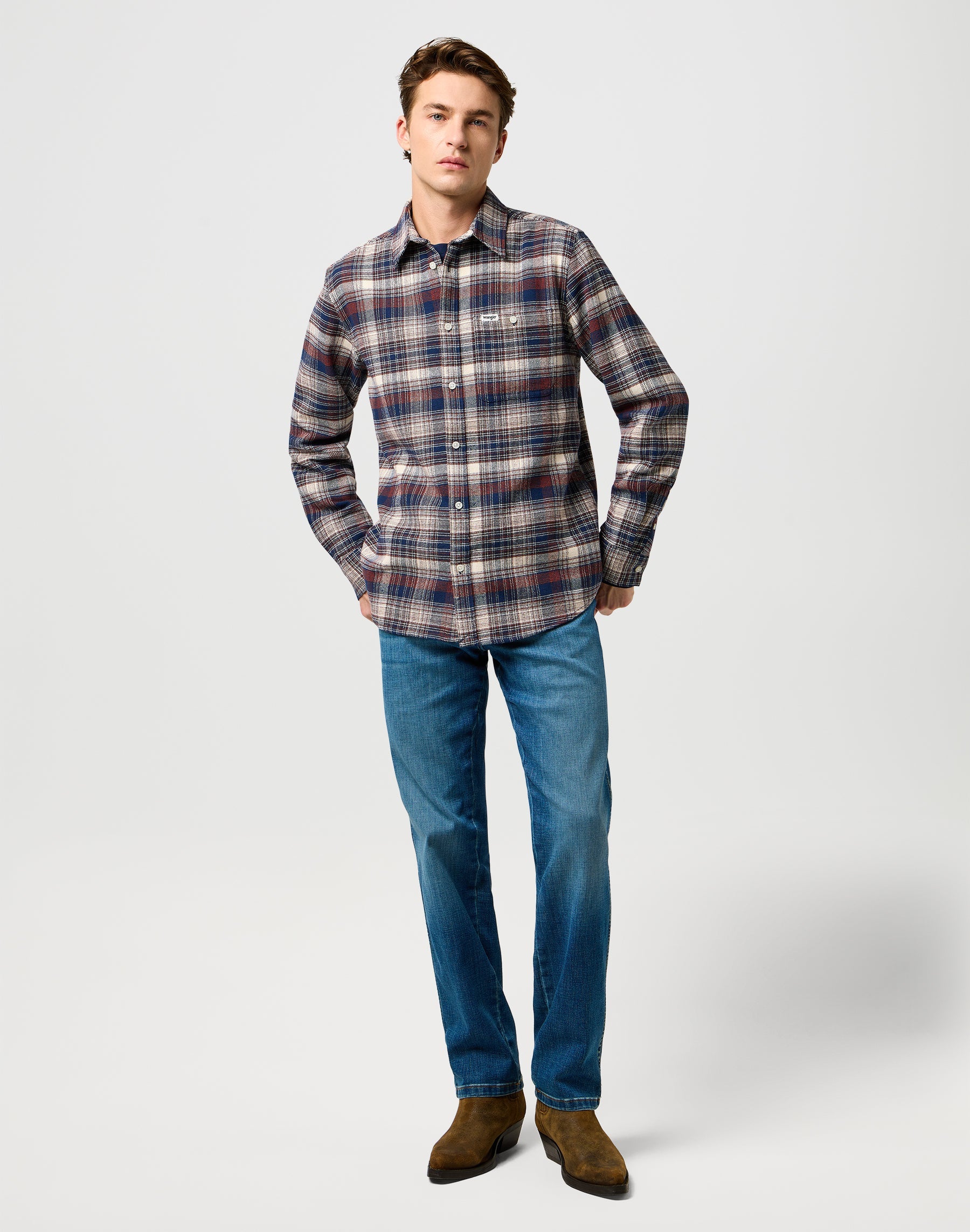 Brushed 1 Pkt Shirt in Navy Birch Chemises Wrangler