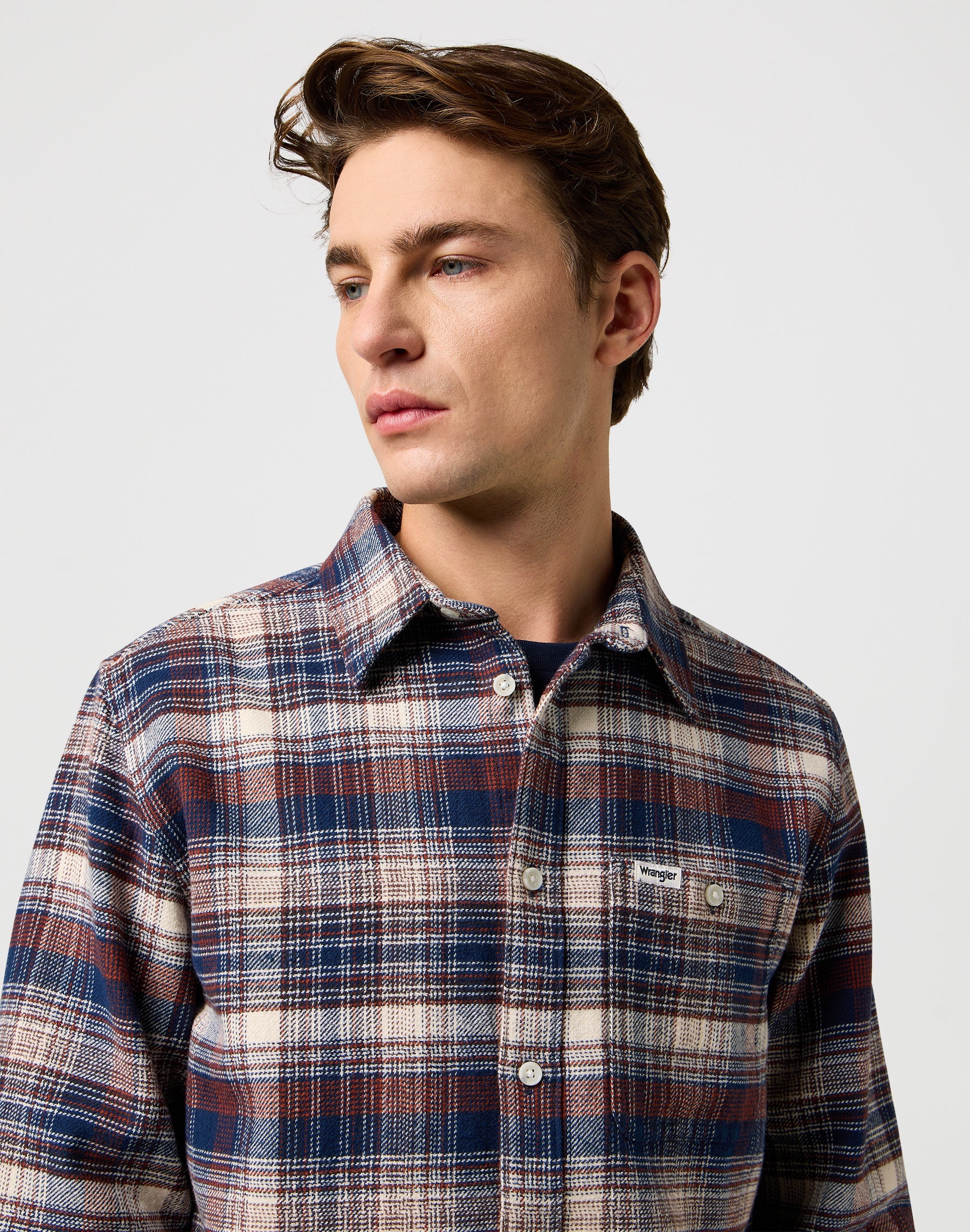 Brushed 1 Pkt Shirt in Navy Birch Chemises Wrangler