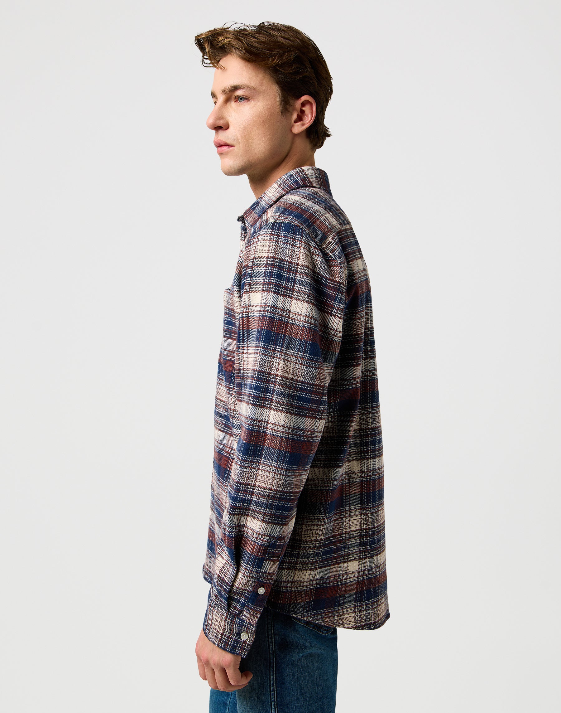 Brushed 1 Pkt Shirt in Navy Birch Chemises Wrangler