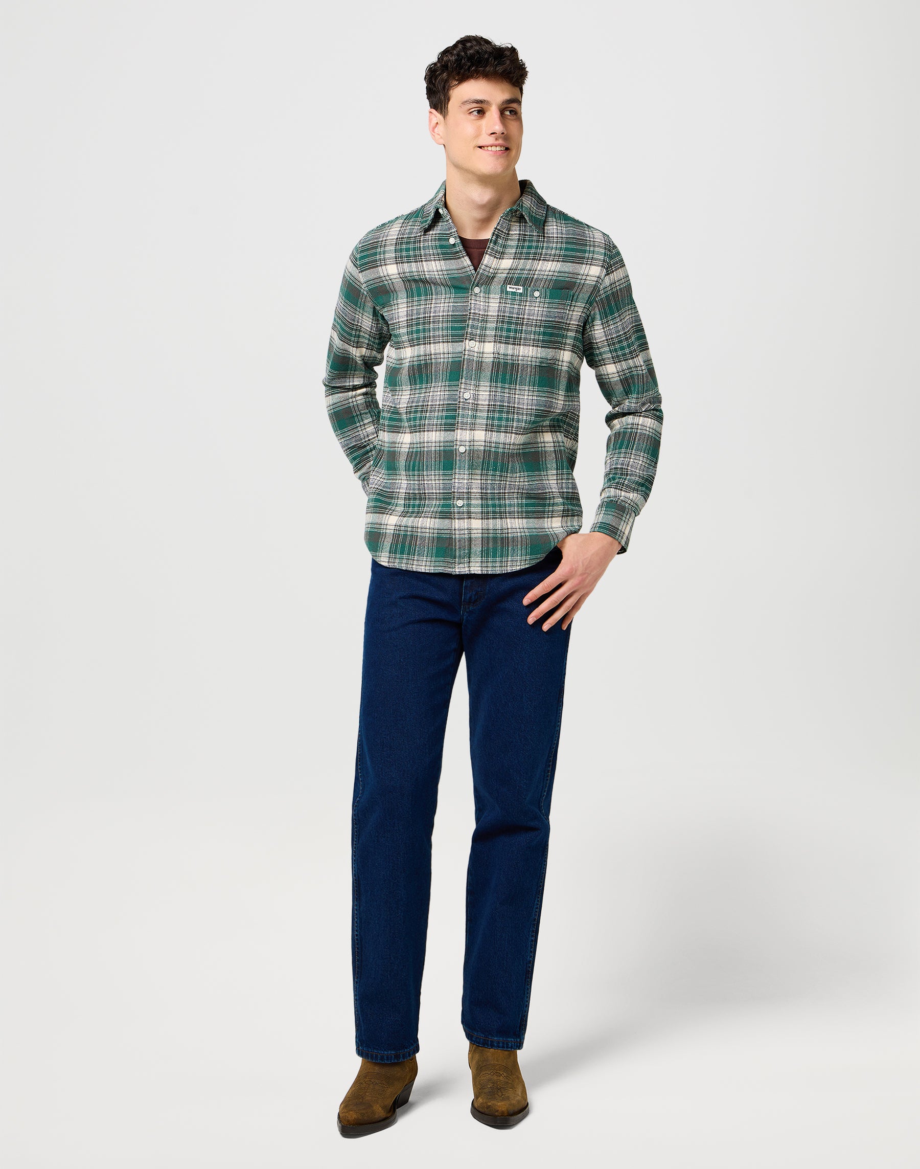 Brushed 1 Pkt Shirt in Green Birch Chemises Wrangler