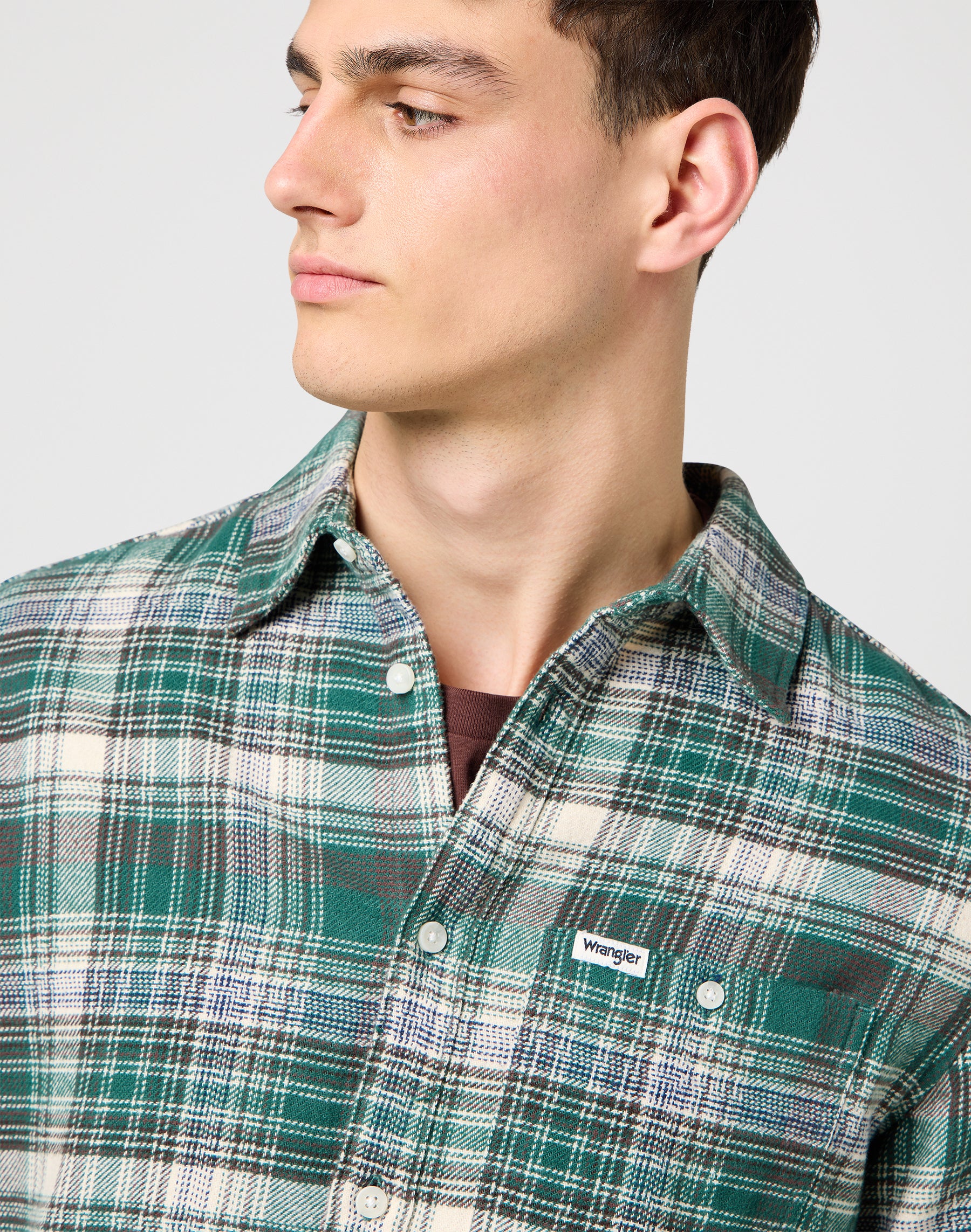 Brushed 1 Pkt Shirt in Green Birch Chemises Wrangler