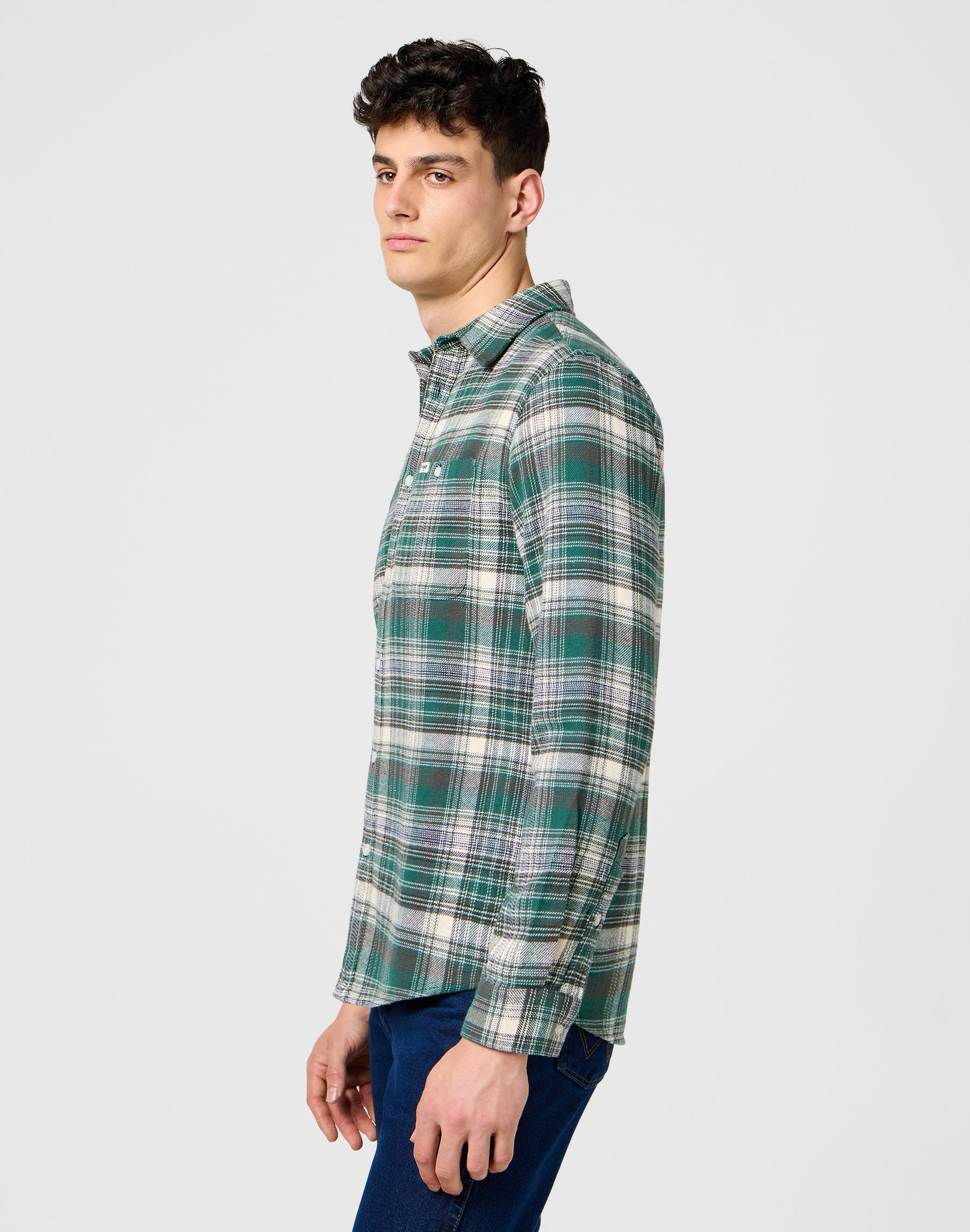 Brushed 1 Pkt Shirt in Green Birch Chemises Wrangler